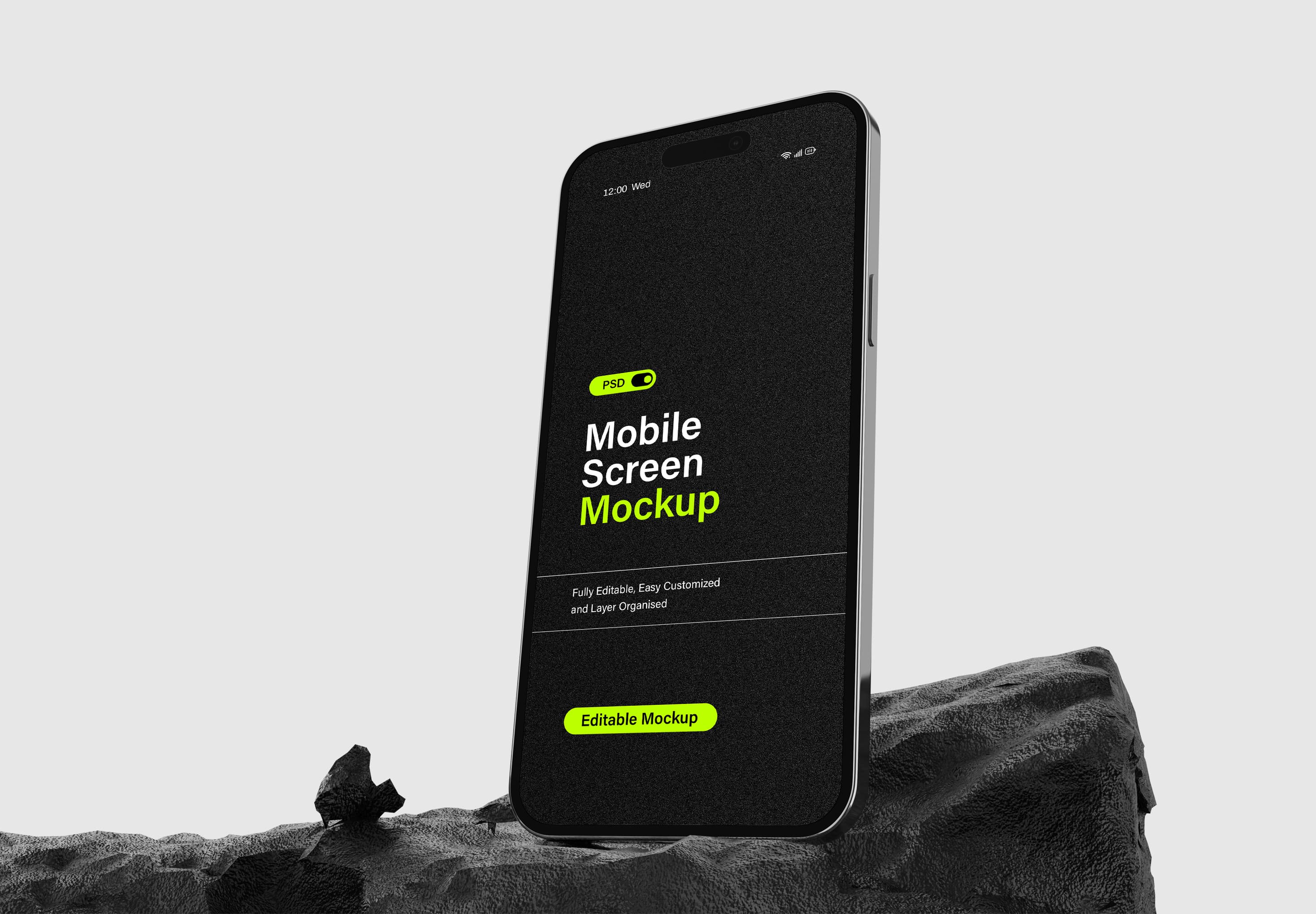 Mobile Screen Mockup with 3D Rocky Base