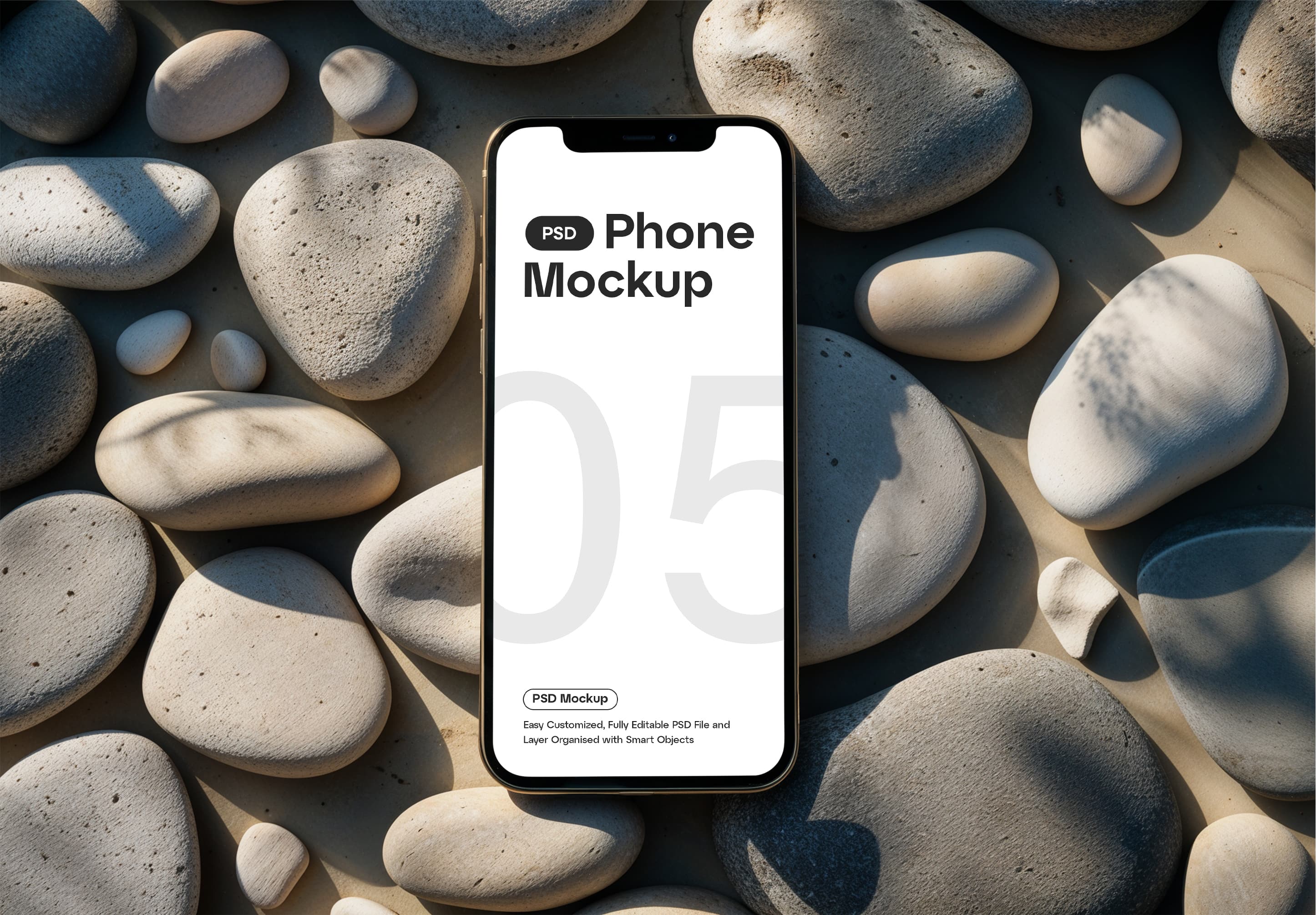 Phone Mockup on Natural Stone Background – Editable PSD
