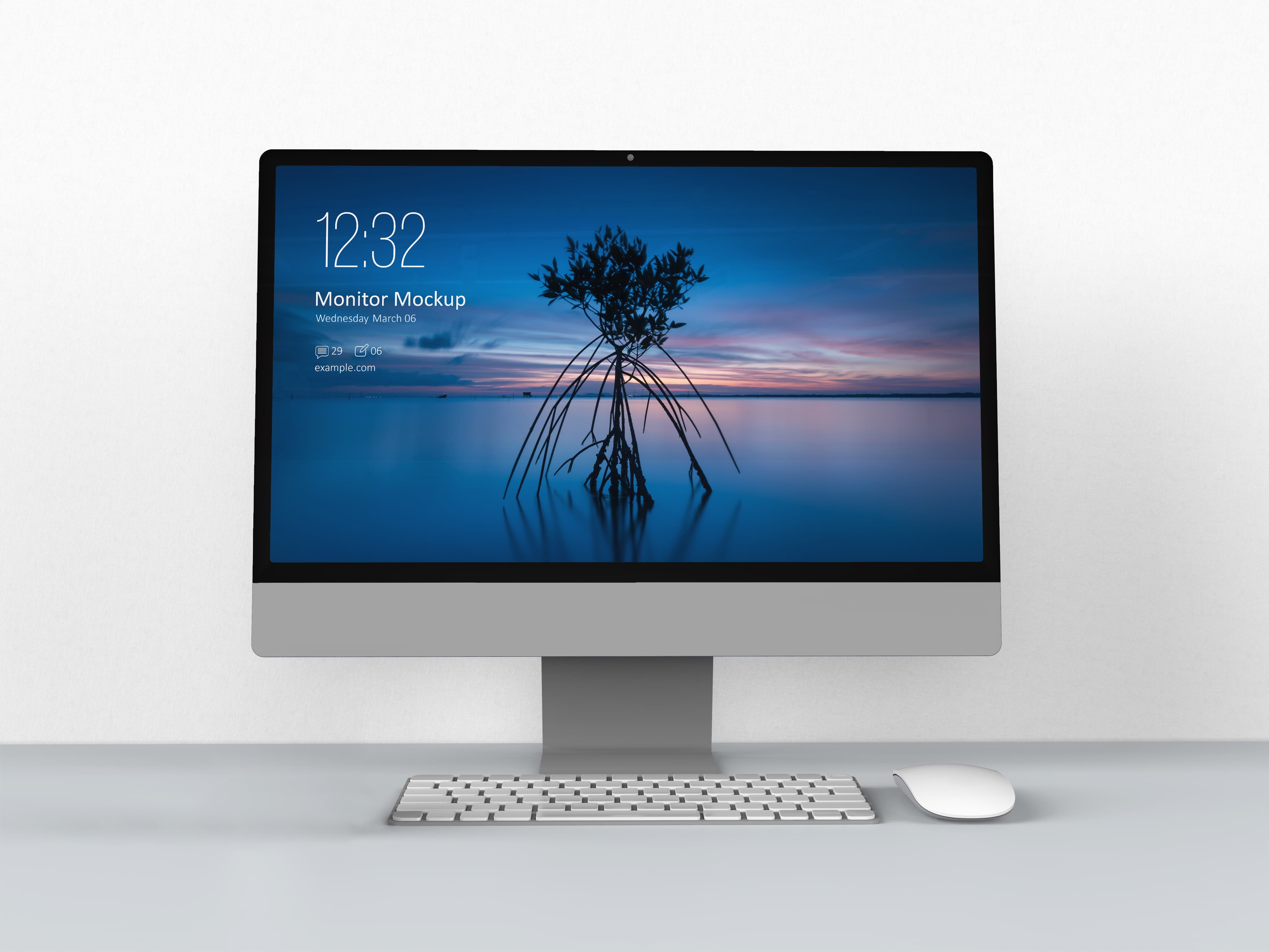 Desktop Monitor Mockup with Keyboard & Mouse – Editable PSD