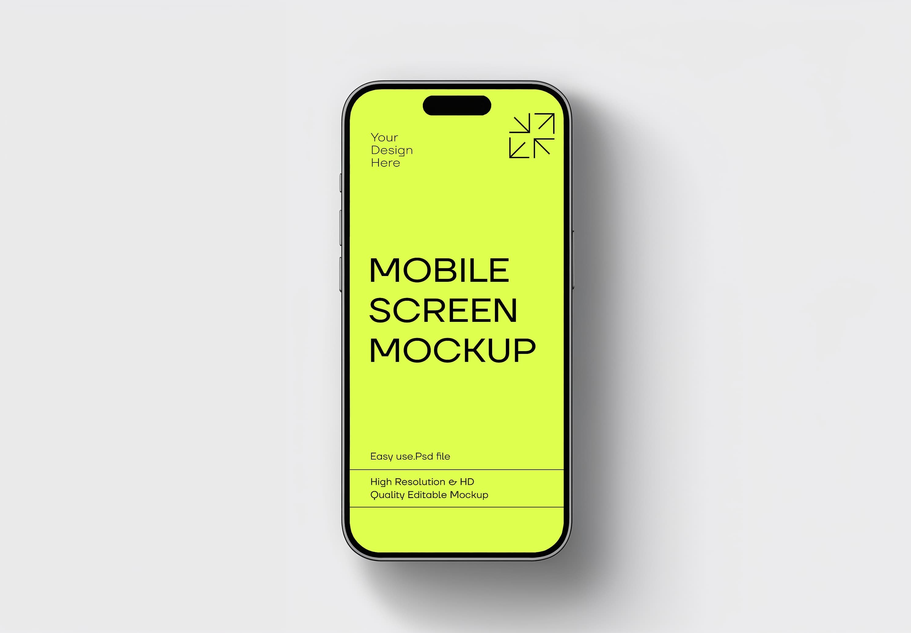 Mobile Screen Mockup – Neon Yellow, Editable PSD