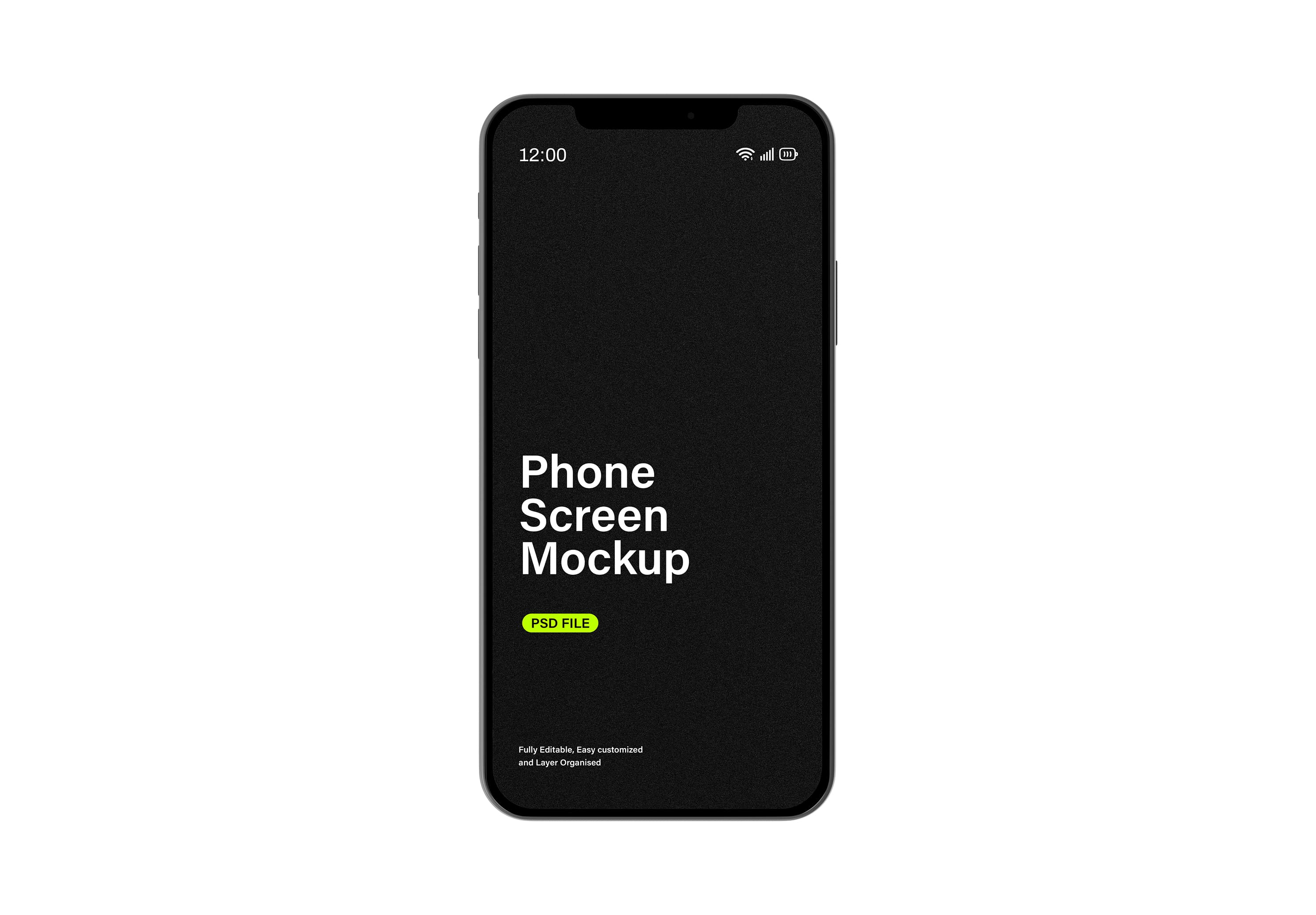 Phone Screen Mockup – Black, Editable PSD