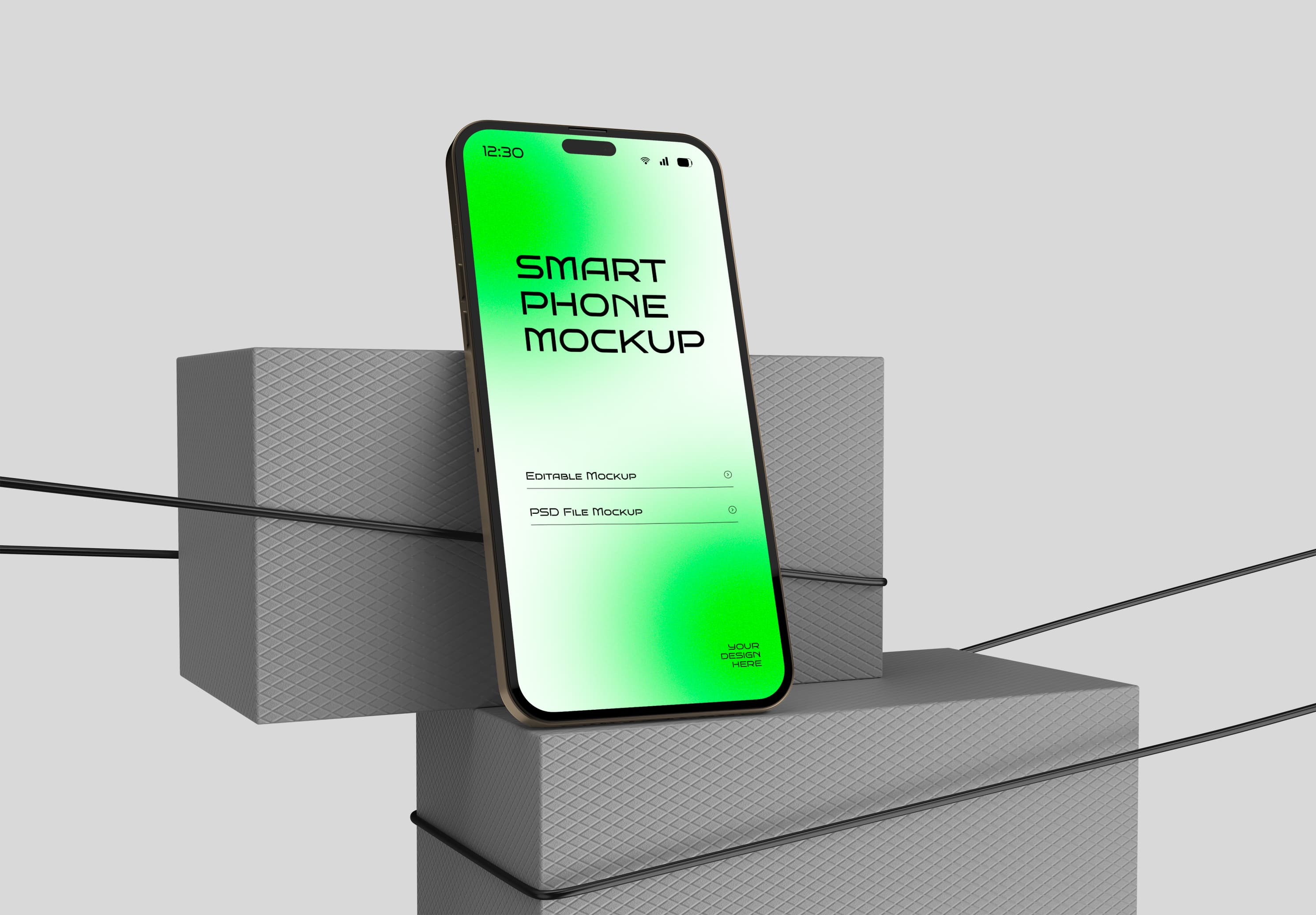 Smartphone Mockup – Green Gradient on Geometric Stands