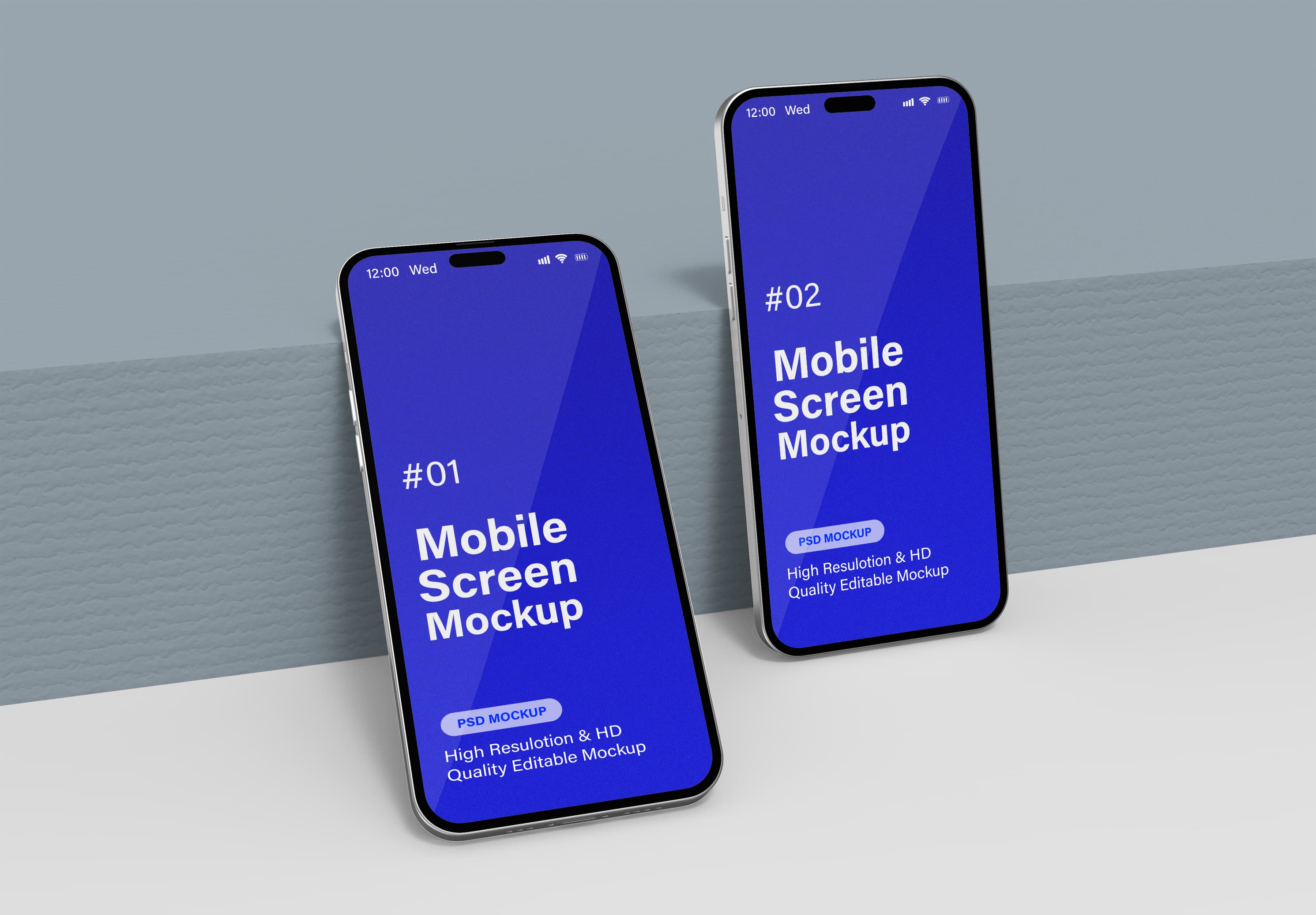 Bold Blue Dual Phone Mockup – High-Impact Mobile Design Presentation for Apps & Brands