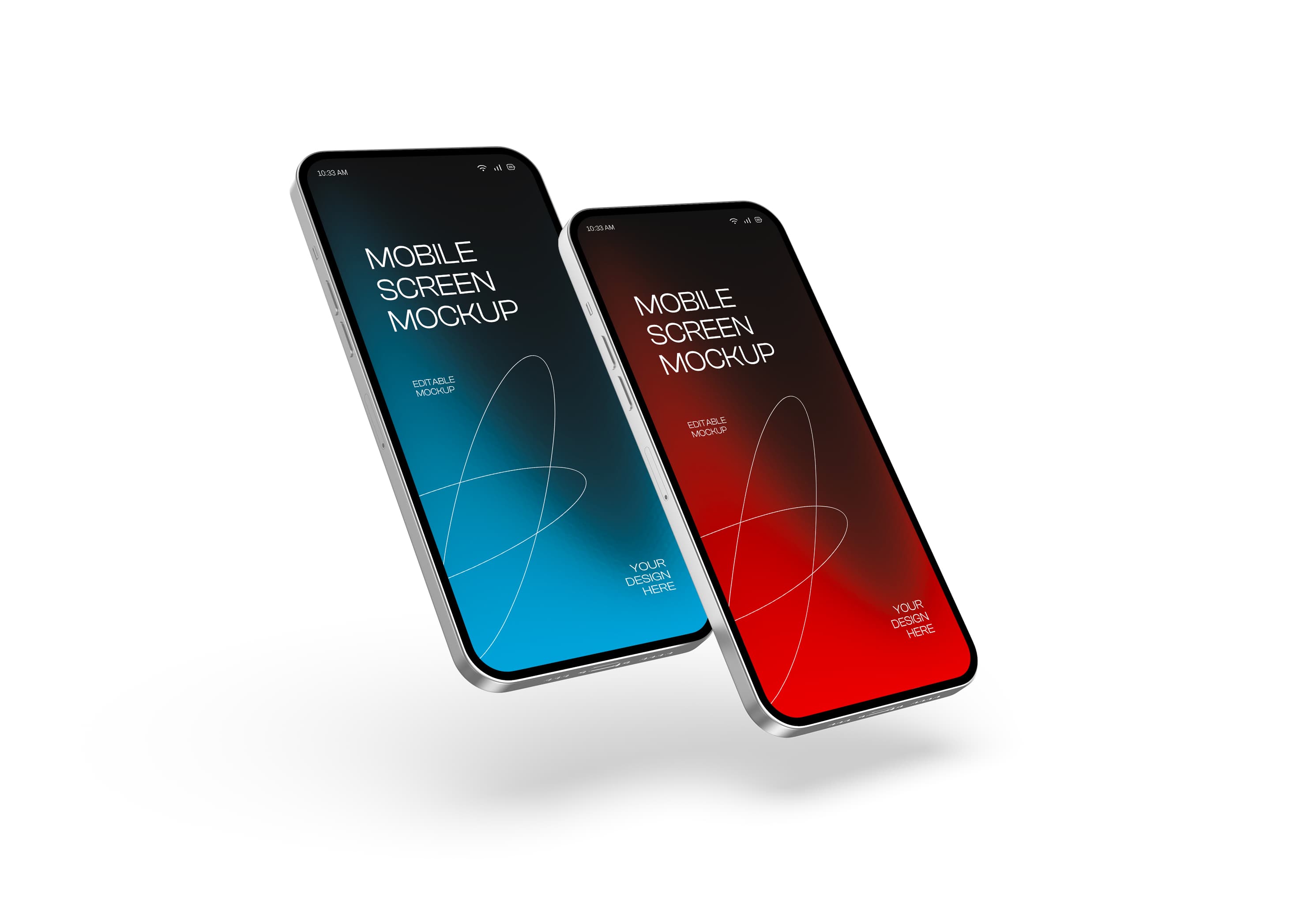 Dual Floating Phone Mockup – Bold Blue & Red Gradients for High-Impact Mobile Designers