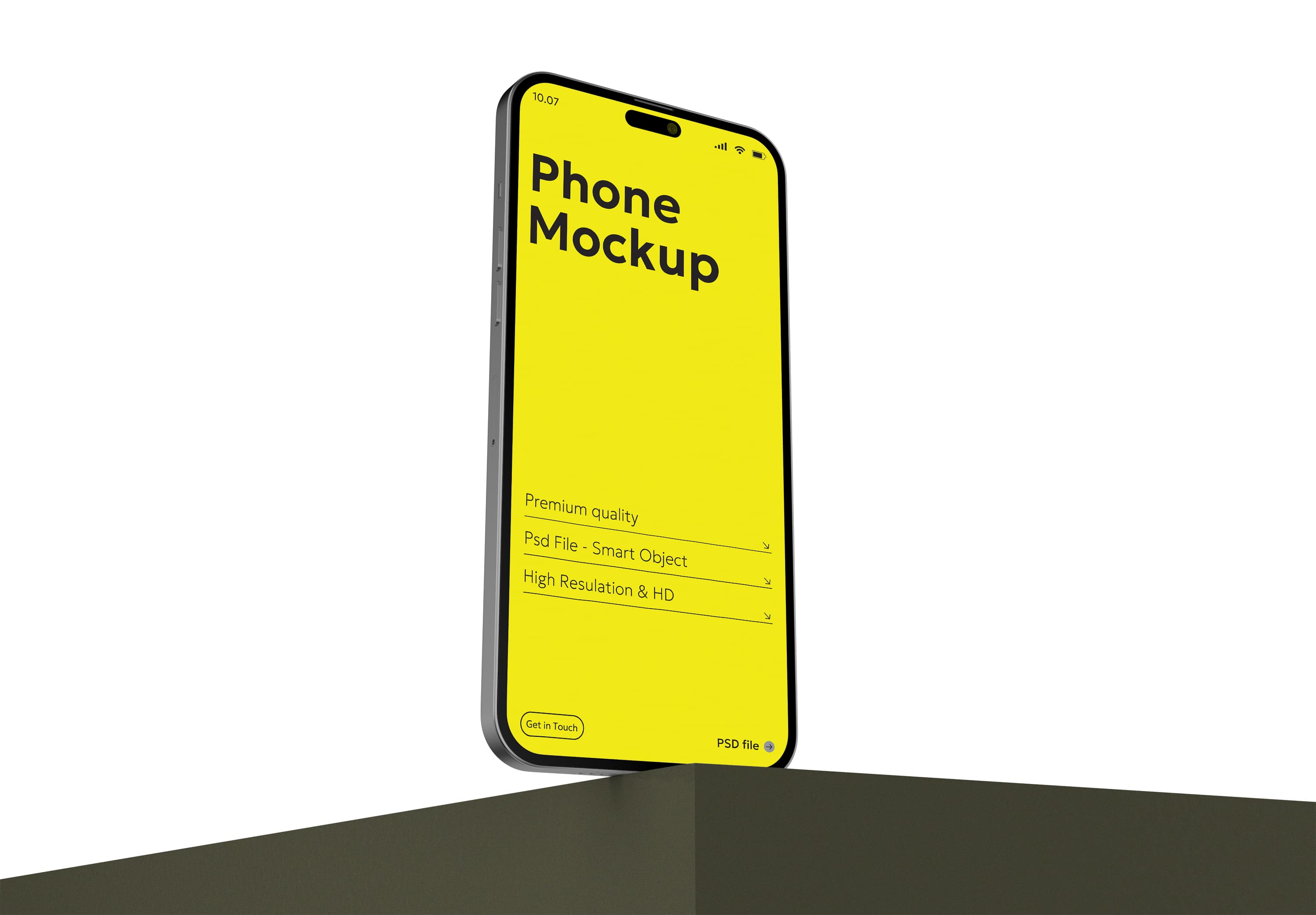 Vibrant Neon Yellow Phone Mockup – High Quality Mobile Screen Presentation on Modern Pedestal
