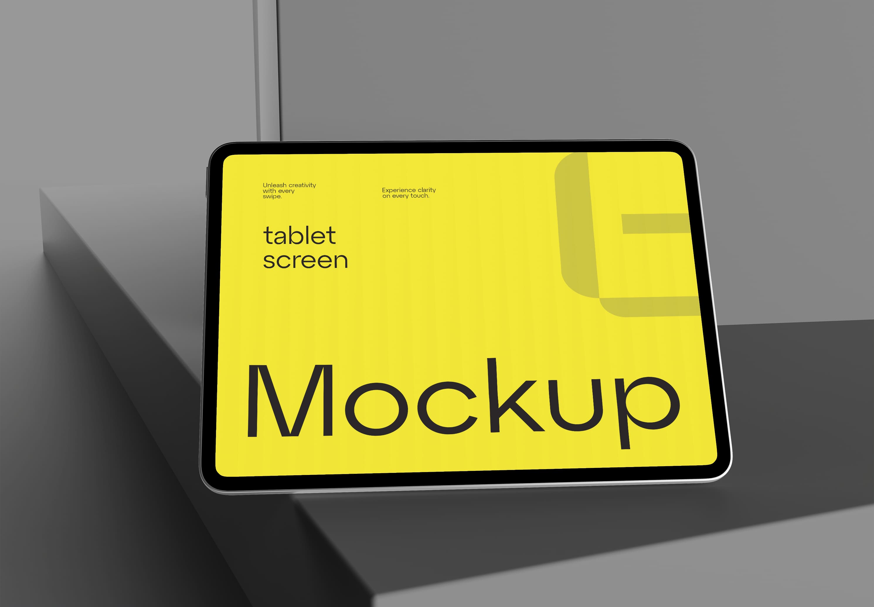 Neon Yellow iPad Pro Mockup – High Quality Presentation on Modern Pedestal for Designers & Creatives