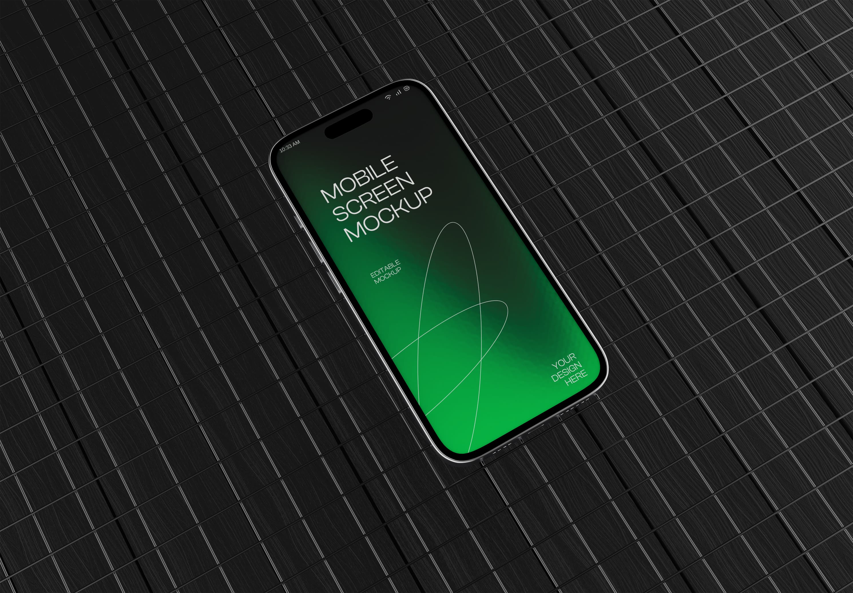Green Gradient iPhone 16 Pro Max Mockup – High Quality Presentation on Textured Black Grid Background