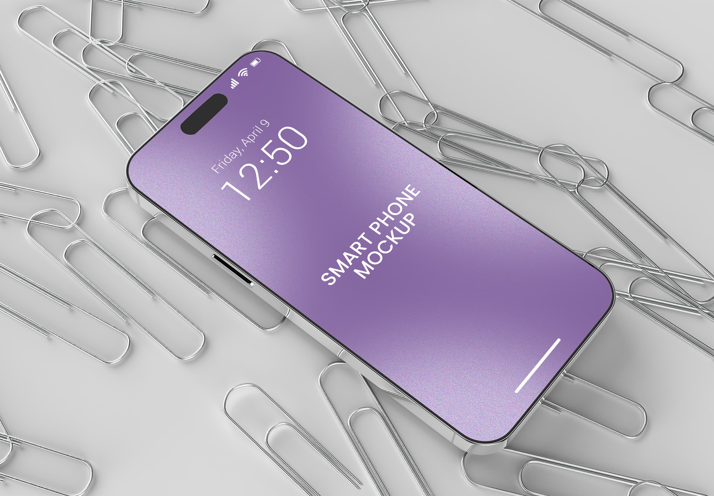 Free Smartphone Mockup with Paperclip Background