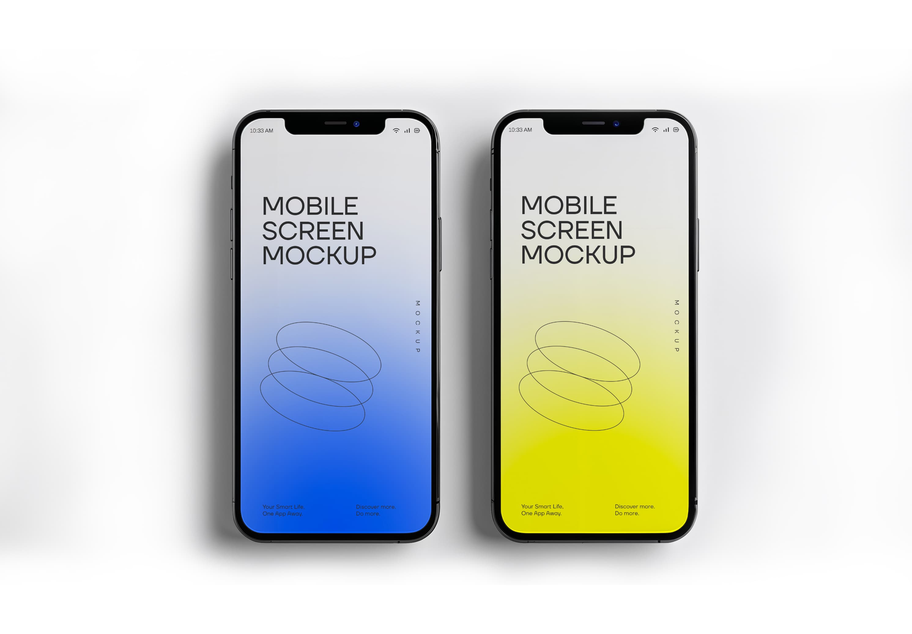 iPhone 13 Dual Mockup – Blue & Yellow Gradient Screens on White Background