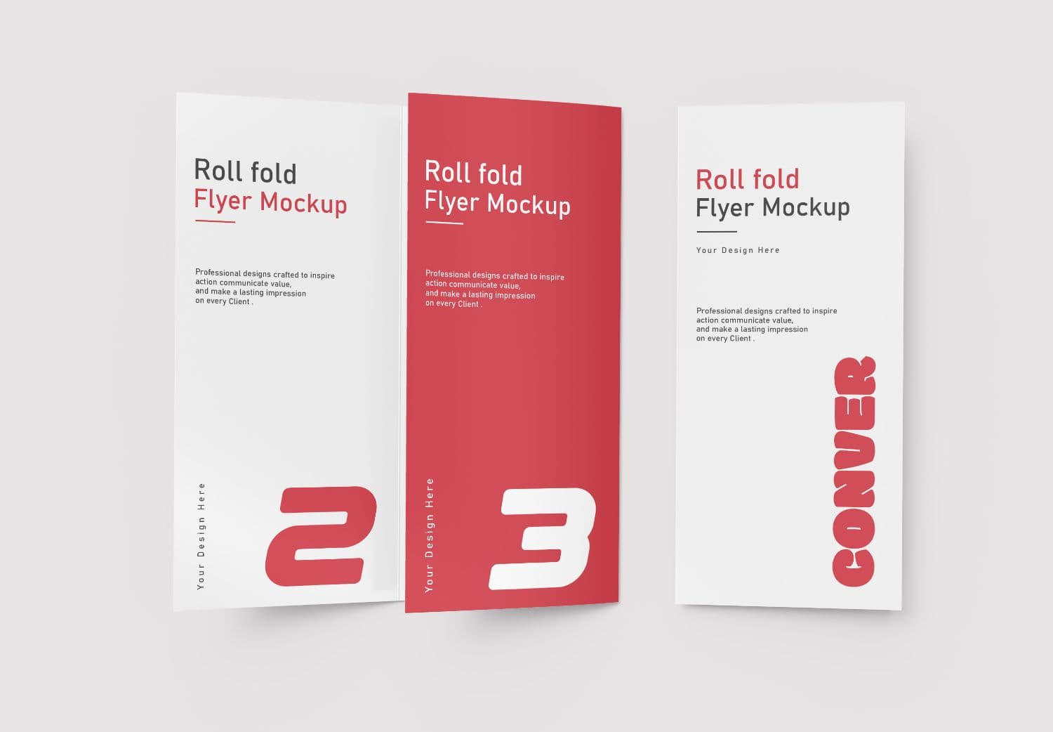 Roll Fold Flyer Mockup Template in Red & White