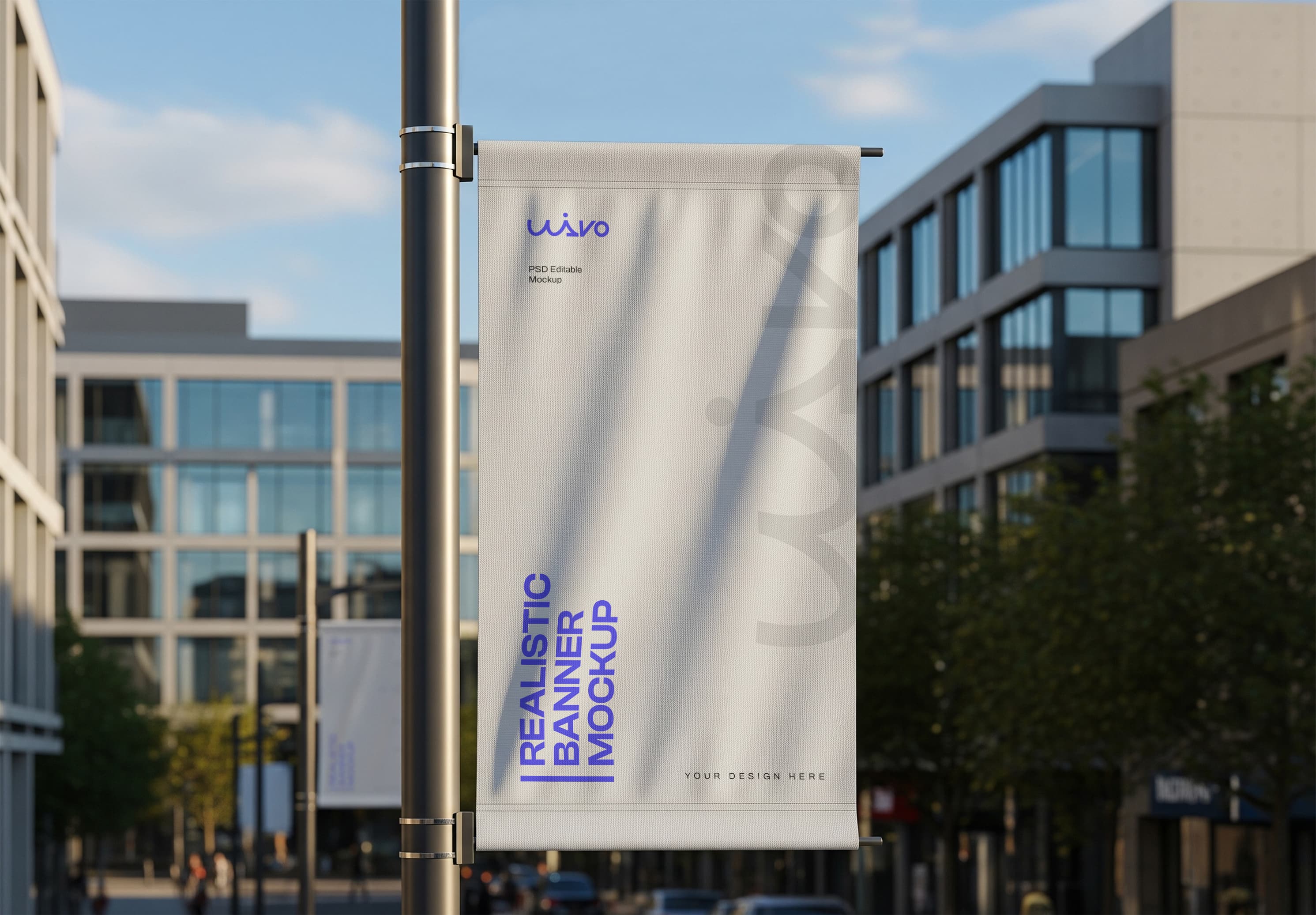 Street Pole Banner Mockup - Realistic Urban Advertising Template