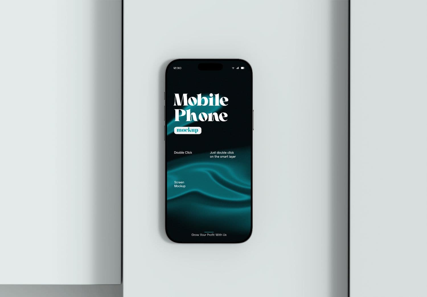 Minimalist Mobile Phone Mockup with Teal Wave Background