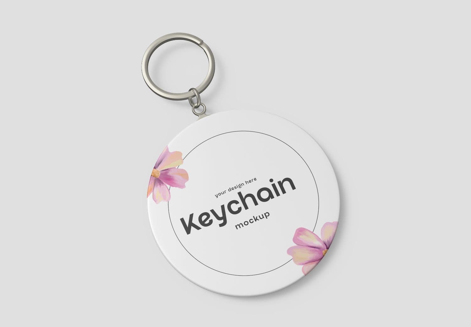 Round Floral Keychain Mockup Template for Branding Designs