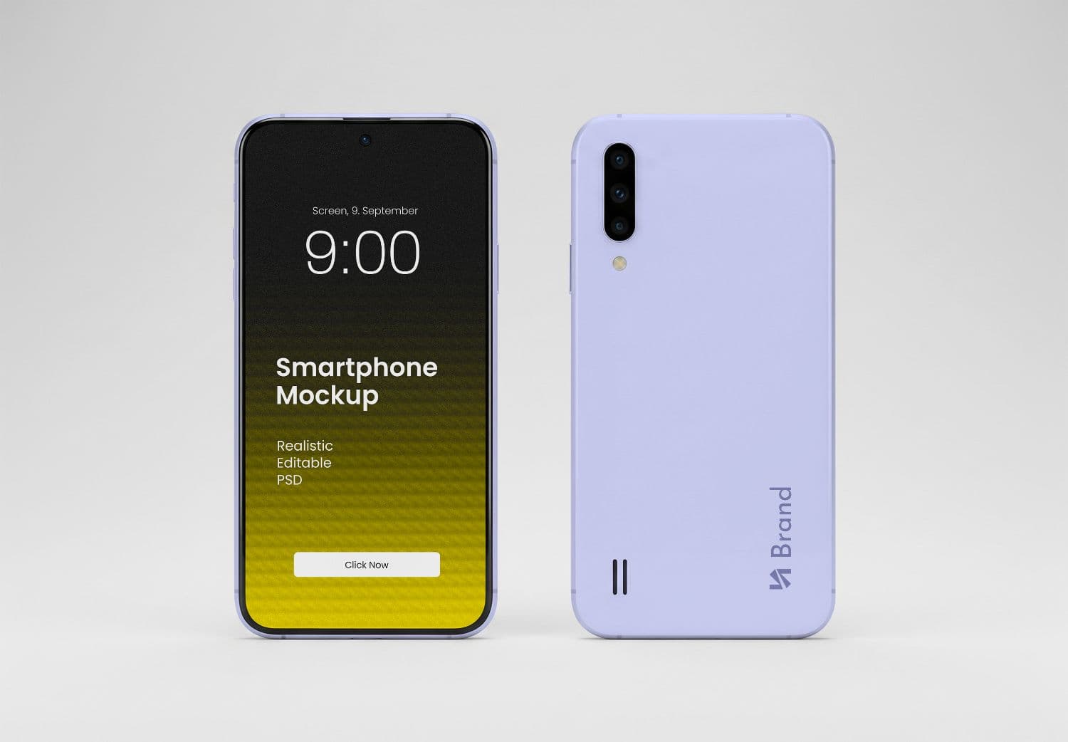 Lavender Smartphone Mockup - Realistic Front & Back Display Template