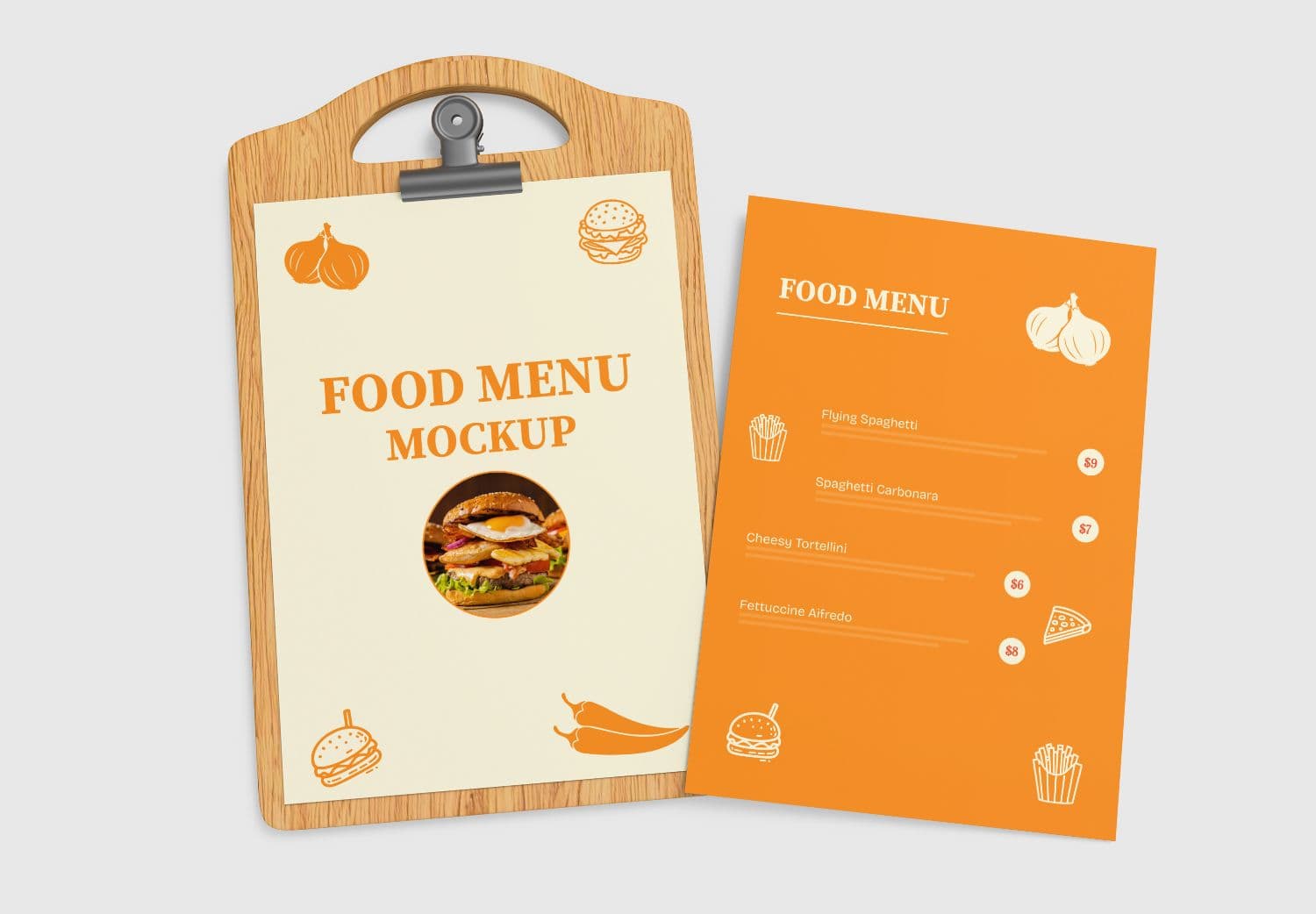 Food Menu Mockup on Wooden Clipboard