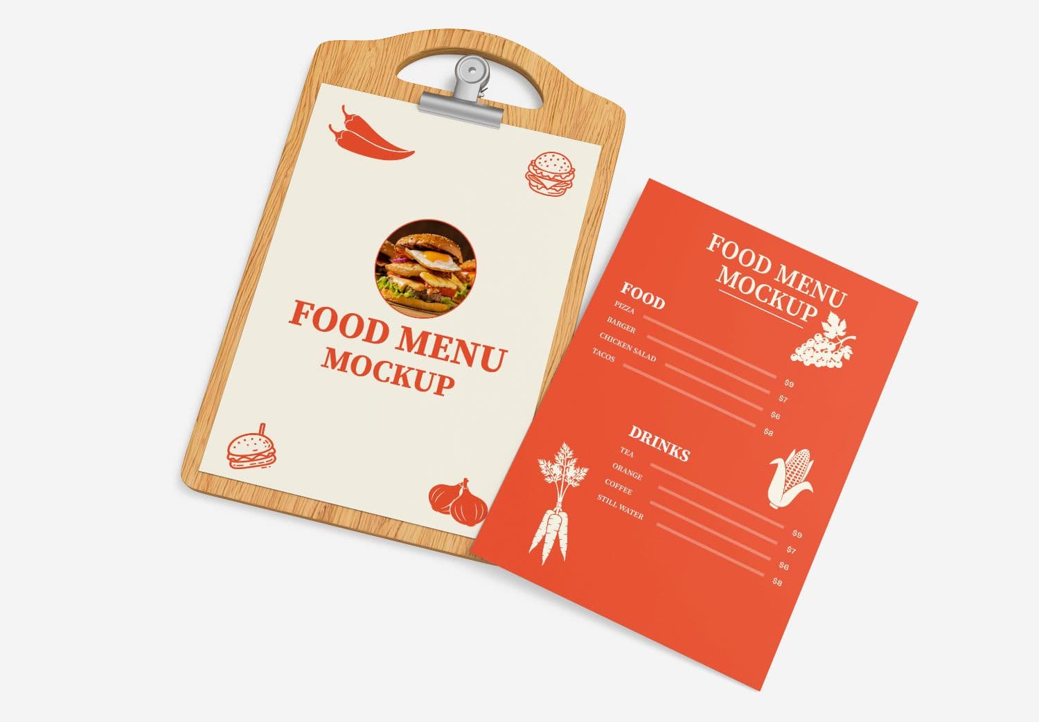 Red & Cream Food Menu Mockup on Clipboard