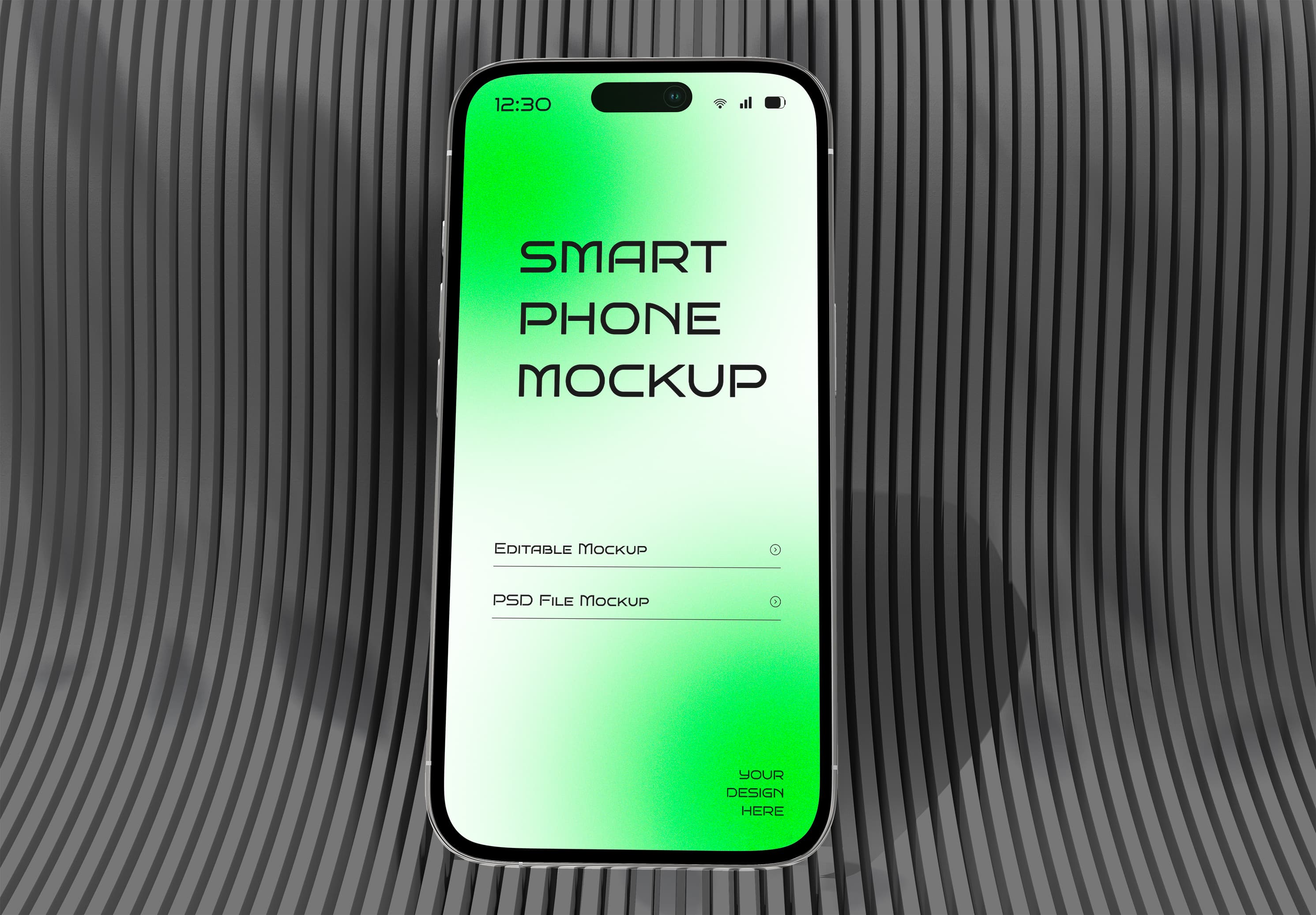 Free Smartphone Mockup PSD on Metallic Ribbed Background