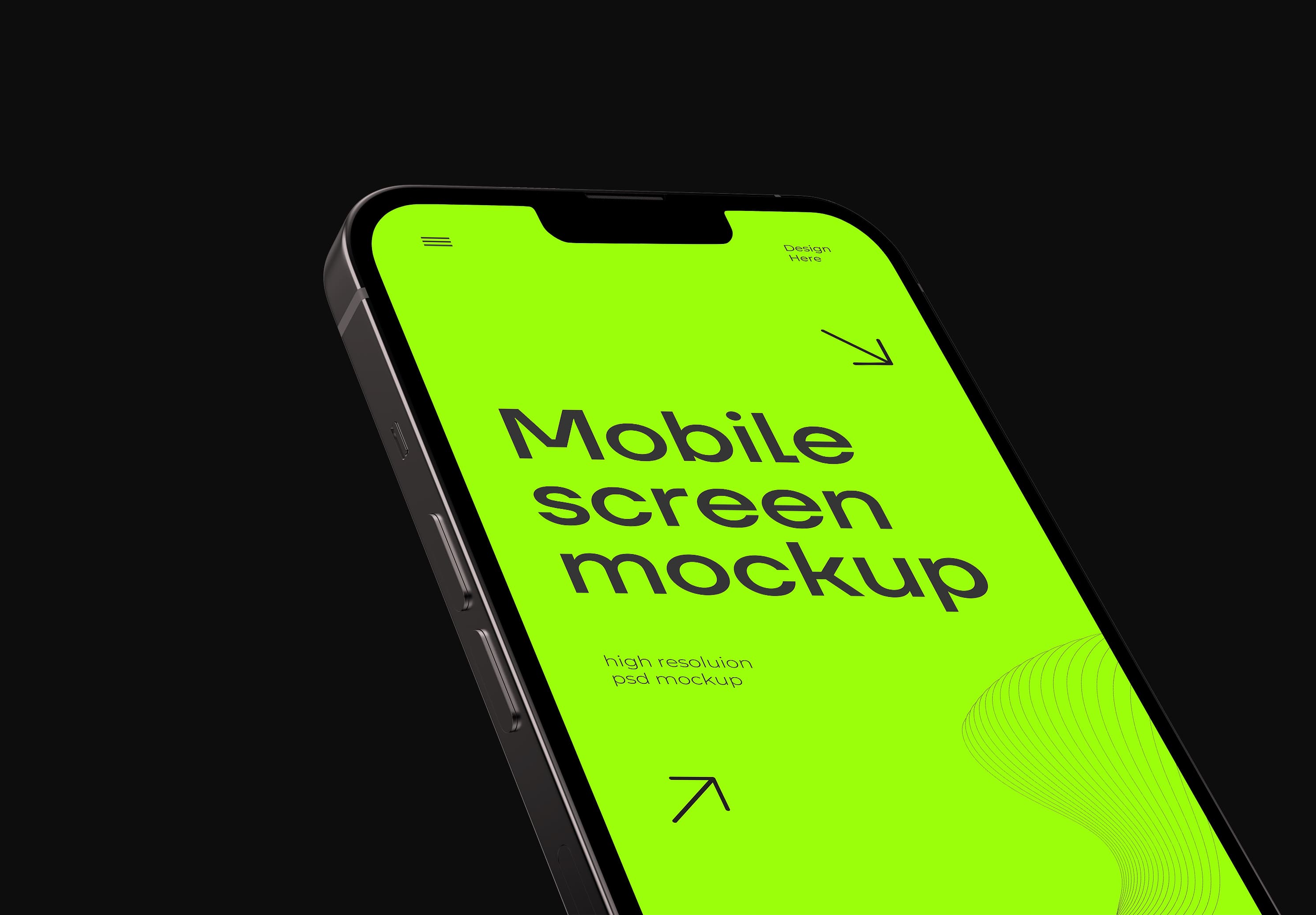 High Contrast Neon Green Mobile Screen Mockup – Floating on Black Background