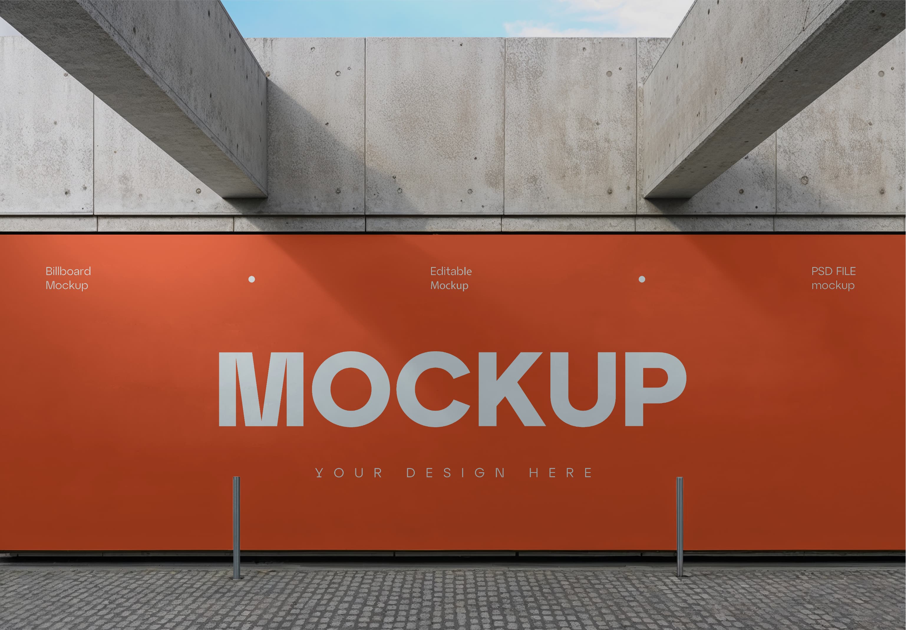 Urban Billboard Mockup – Large Outdoor Advertising Display on Concrete Wall