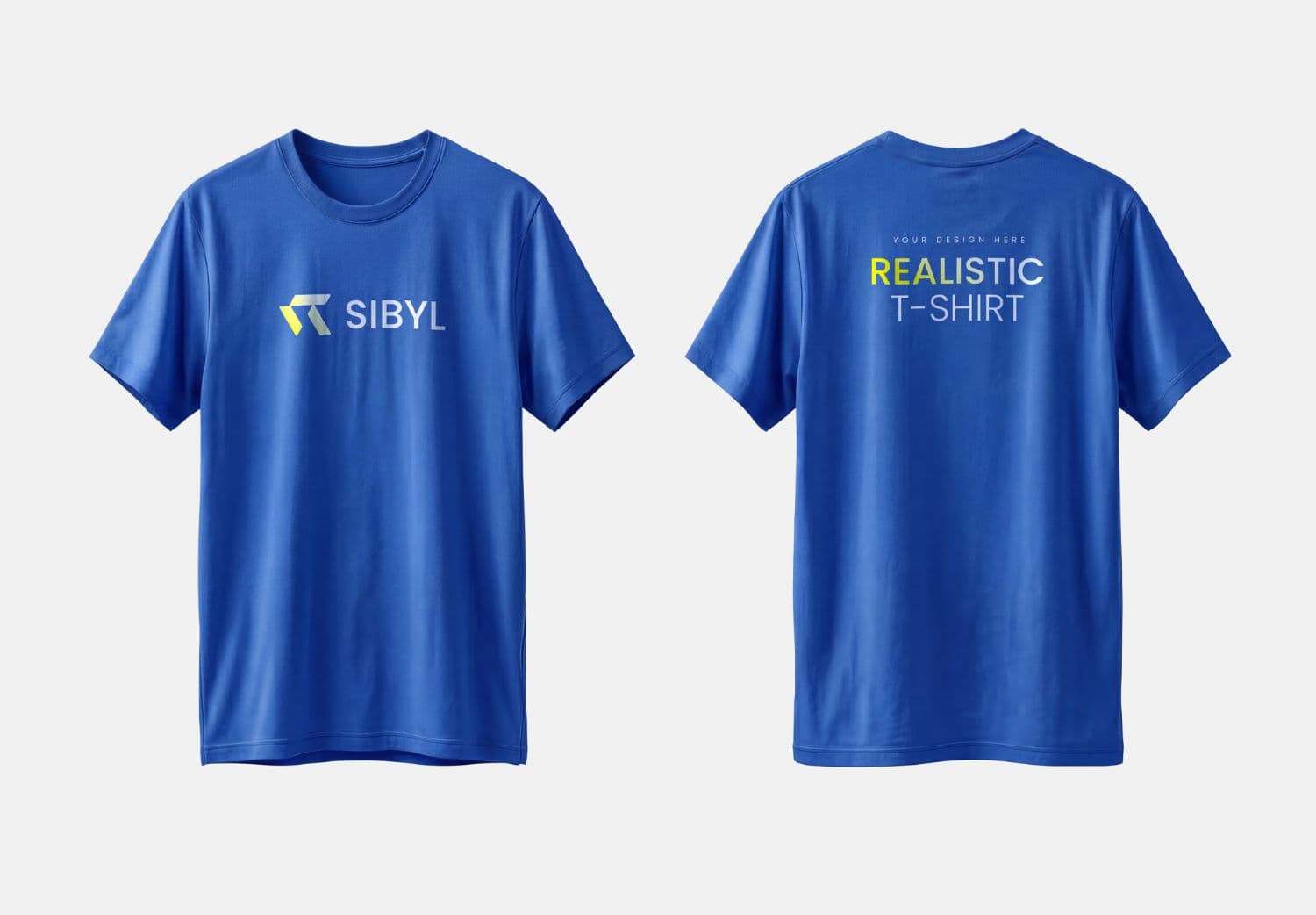 Realistic Blue T-Shirt Mockup Front Back View