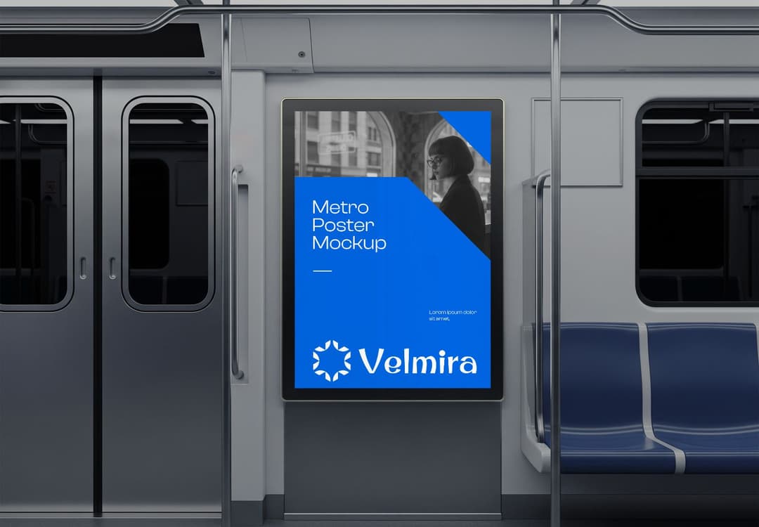 Metro Poster Mockup Inside Modern Train