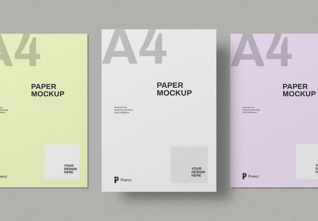 Triple A4 Paper Mockup in Pastel Colors