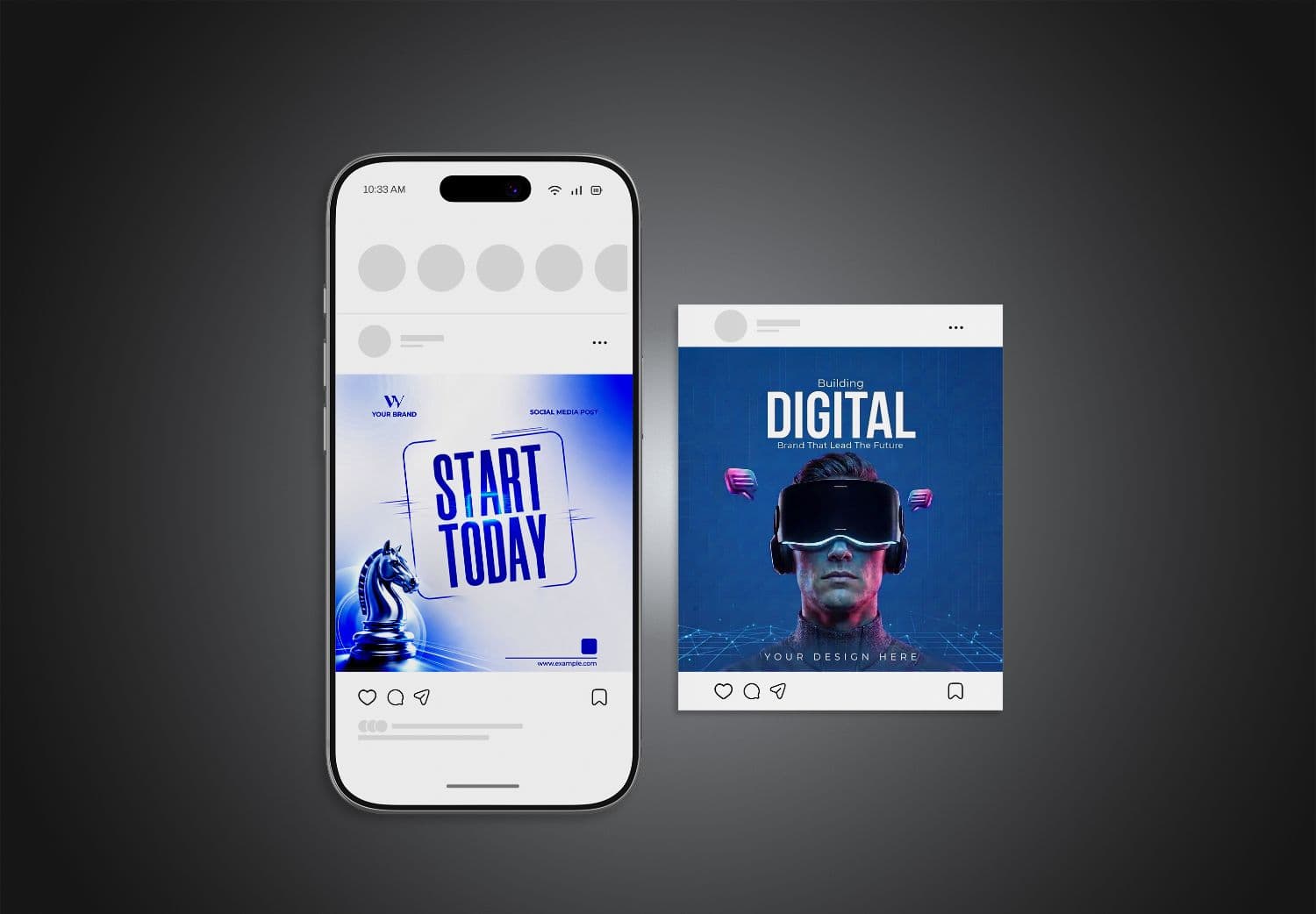 Smartphone Social Media Mockup with Side-by-Side Post Presentation