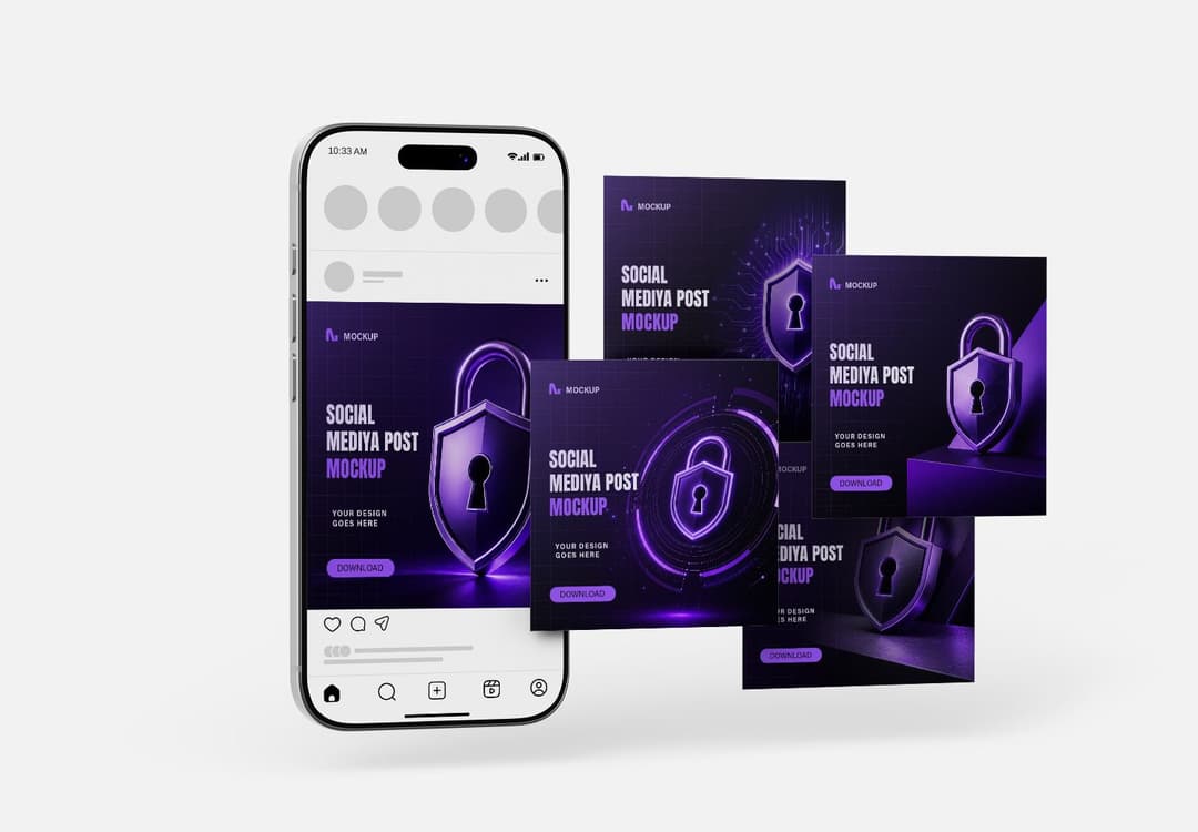 Premium Floating Social Media Post Mockup with Smartphone