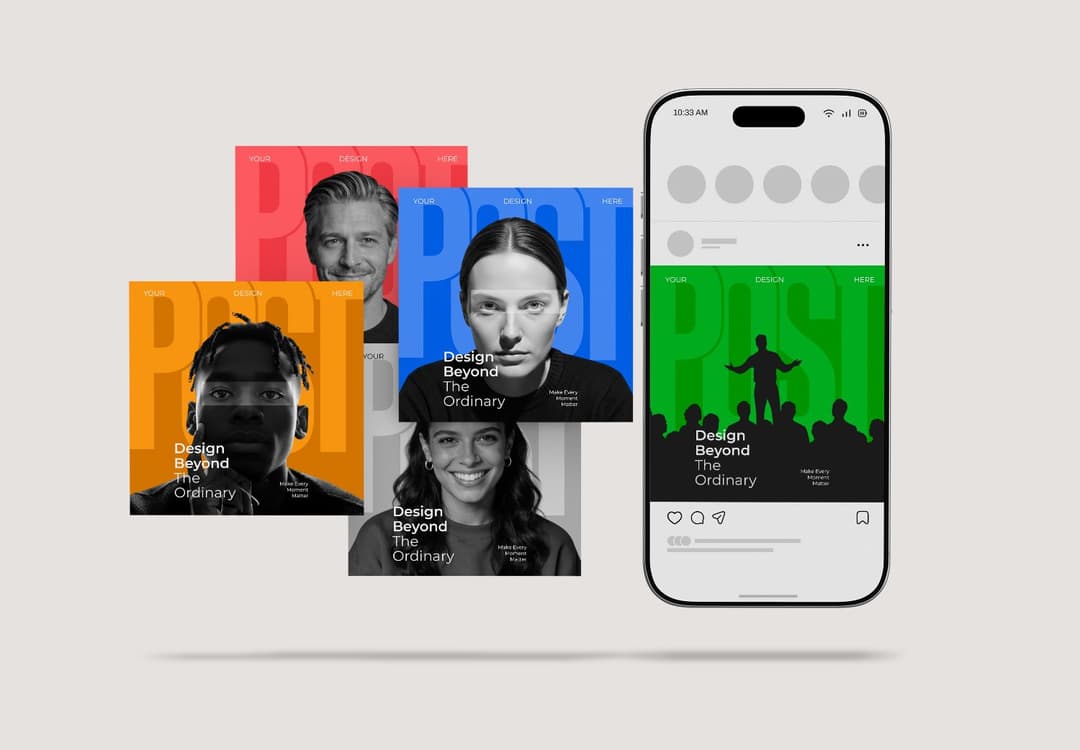 Social Media Post Mockup with Instagram Phone Display