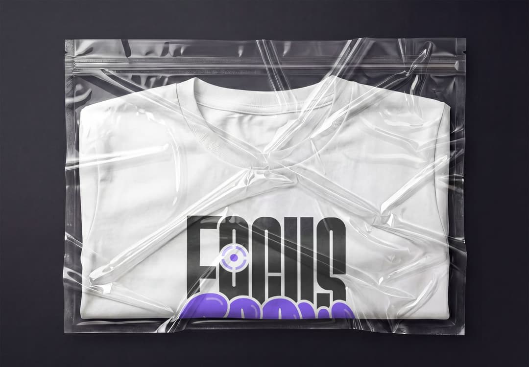Folded T-Shirt in Clear Garment Packaging Mockup
