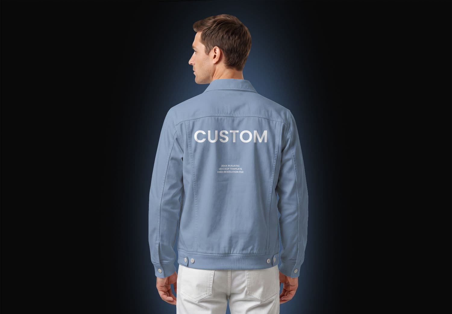 Back Denim Jacket Mockup on Male Model with Straight Rear View