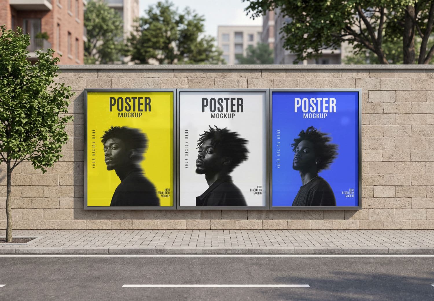 Realistic Outdoor Wall Poster Mockup