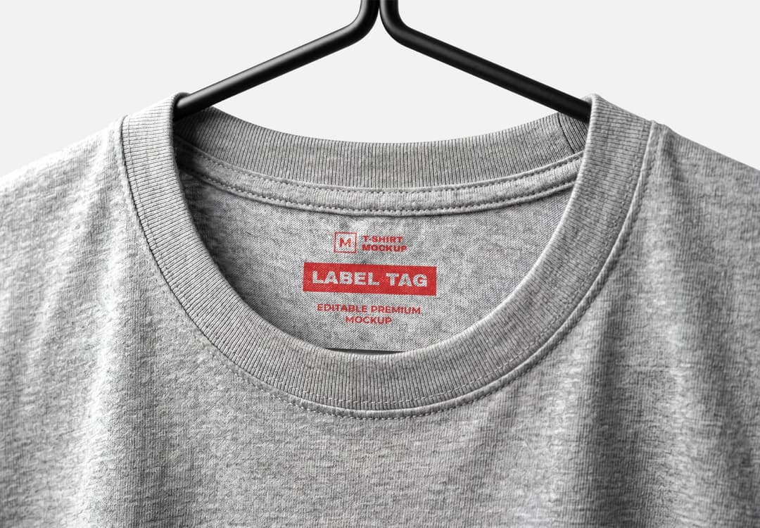 Close-Up T-Shirt Neck Label Tag Mockup on Hanger