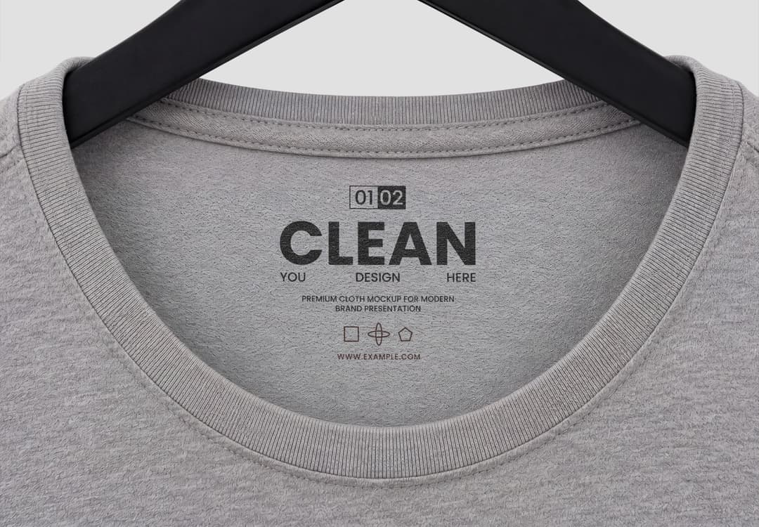 Close Up T-Shirt Neck Label Mockup on Realistic Cotton Fabric