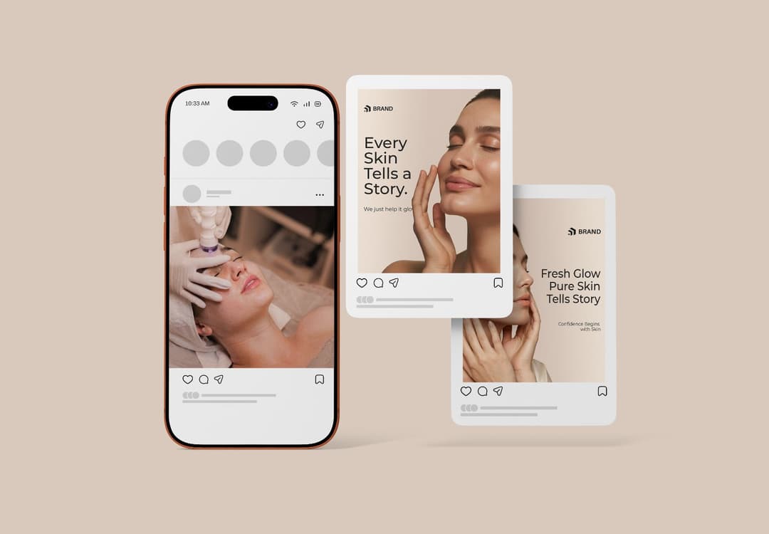 Social Media Post Presentation Mockup with Phone and Floating Cards