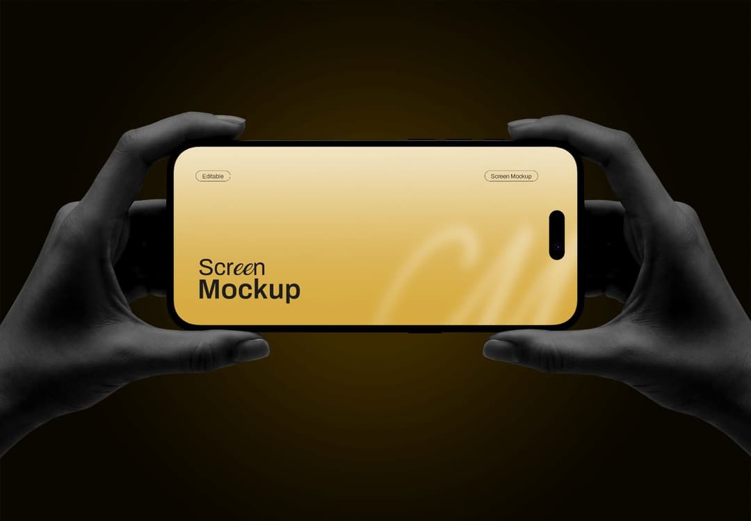 Horizontal Smartphone Mockup with Hands Framing the Screen