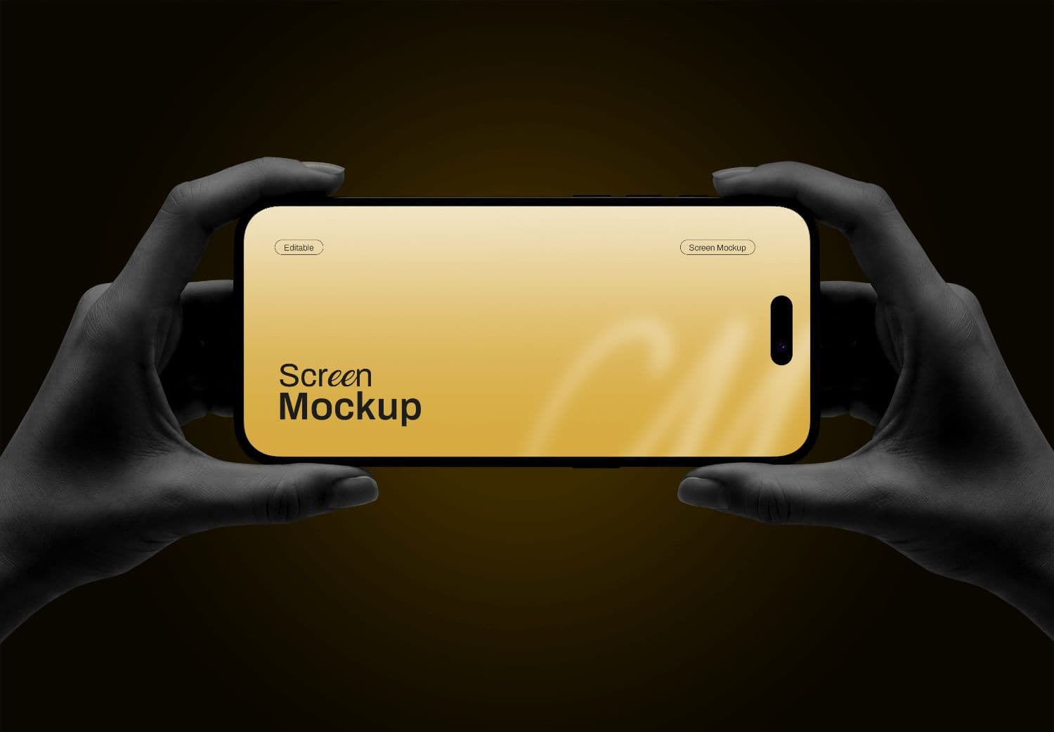 Horizontal Smartphone Mockup with Hands Framing the Screen