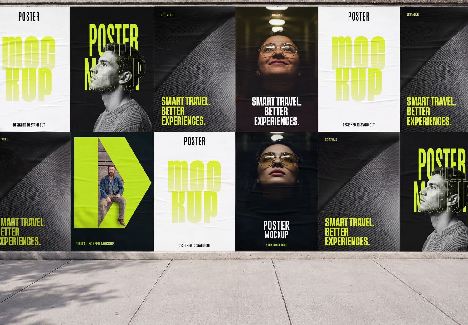 Wide Outdoor Wall Poster Mockup with Multiple Street-Level Panels