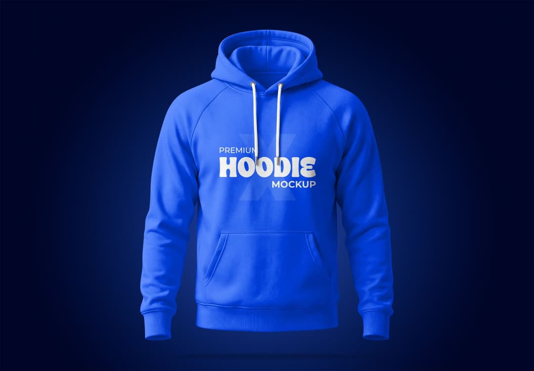 Front View Hoodie Mockup with Drawstrings on Dark Background