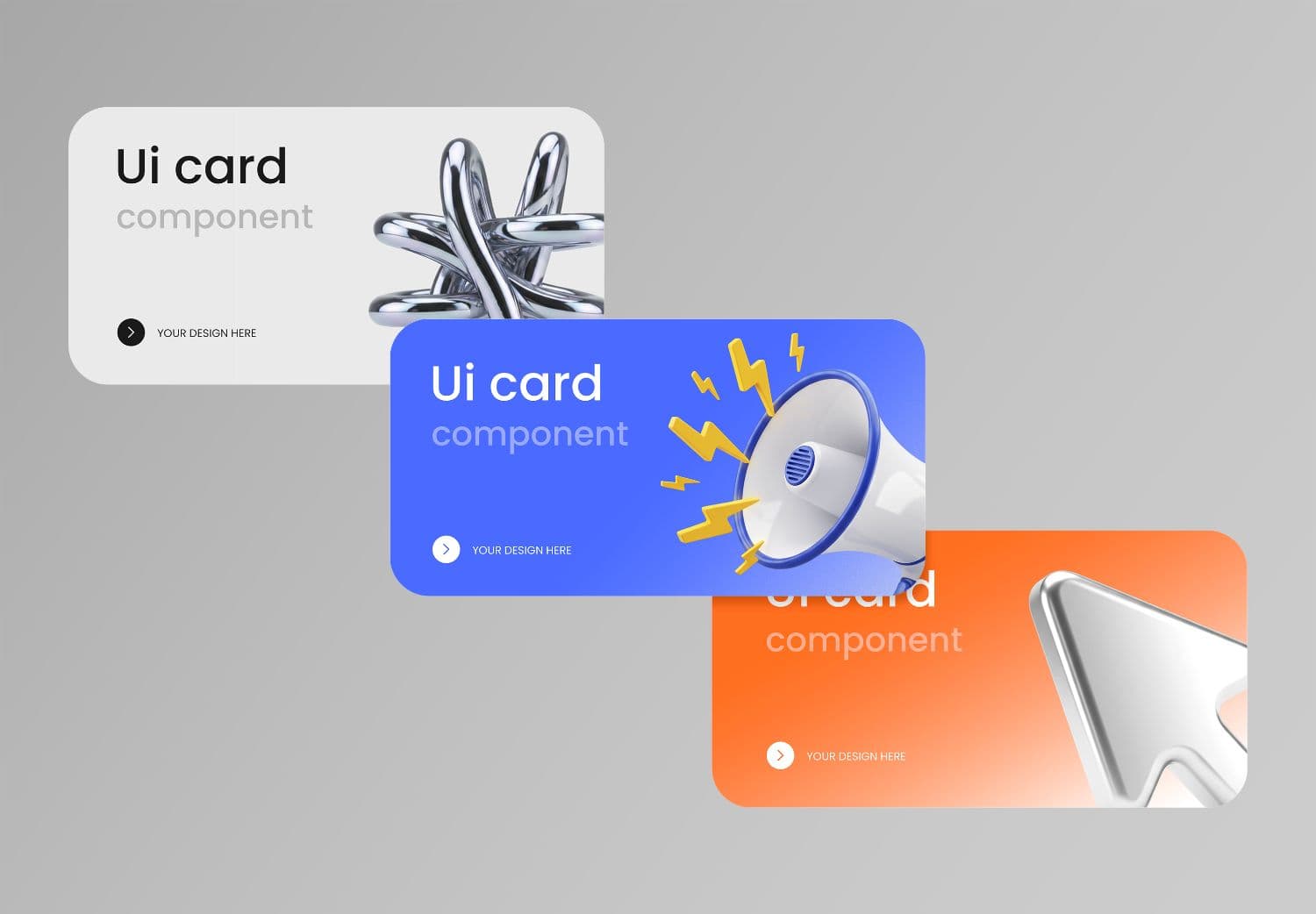 UI Card Component Mockup with Three Floating Interface Cards