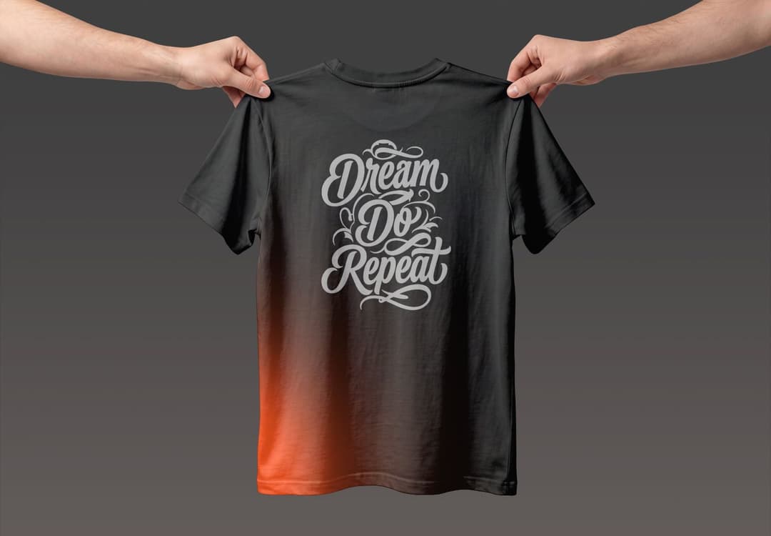 Realistic Black T-Shirt Mockup Held by Hands for Apparel Branding