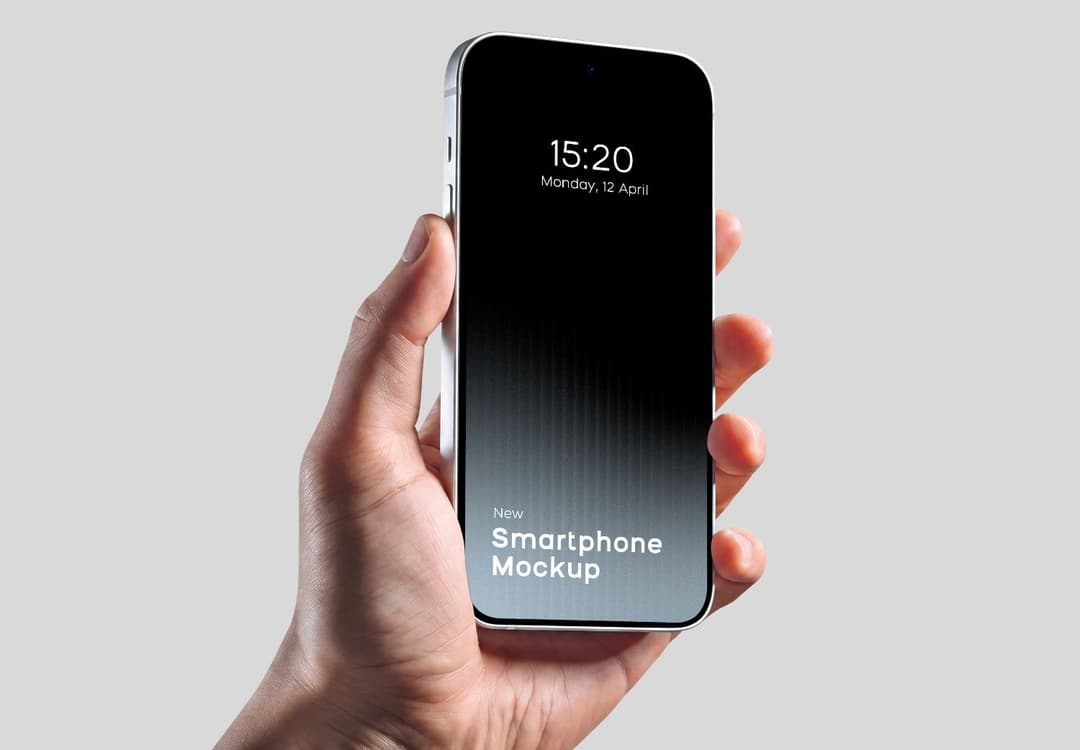 Handheld Smartphone Screen Mockup with Front View and Gray Background