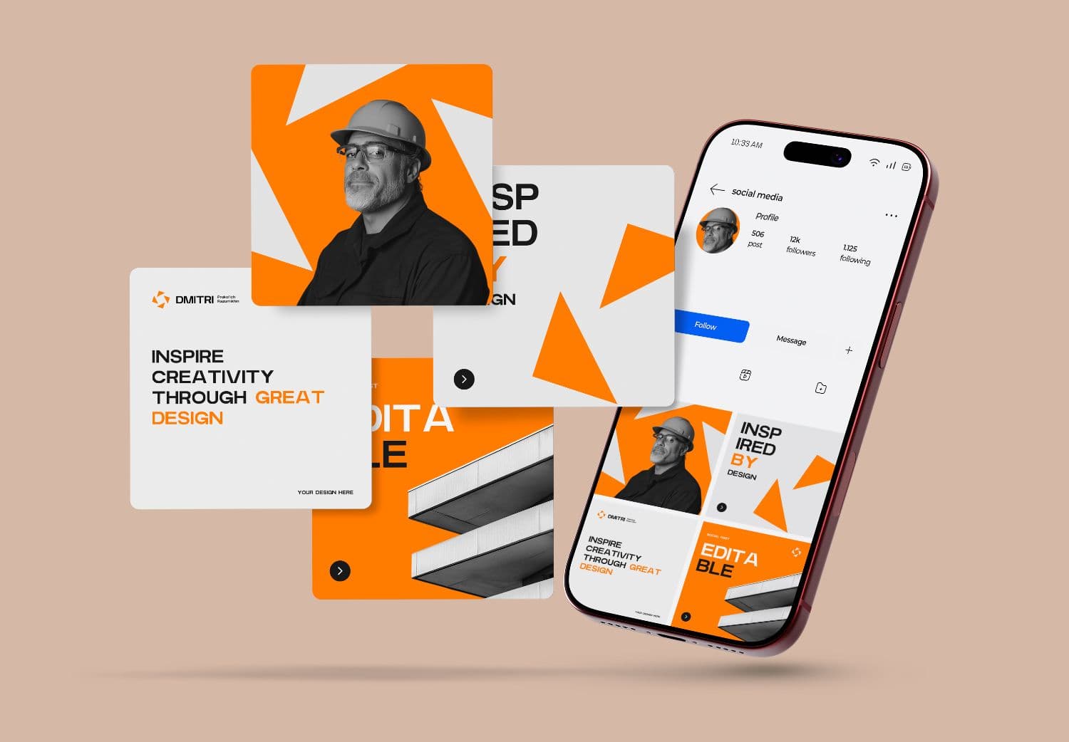 Social Media Post Mockup with Floating Smartphone and Layered Content