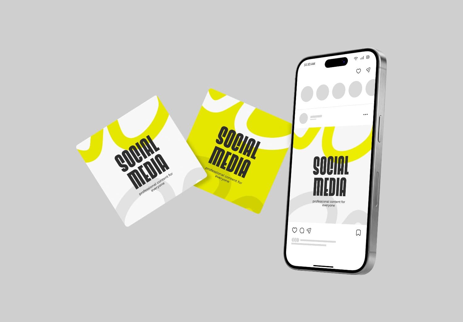 Floating Social Media Post Mockup with Smartphone and Card Designs