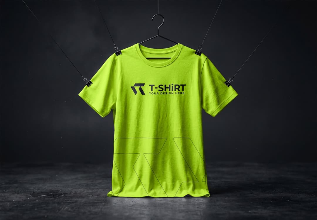 Hanging T-Shirt Mockup with Front Print Area and Suspended Display