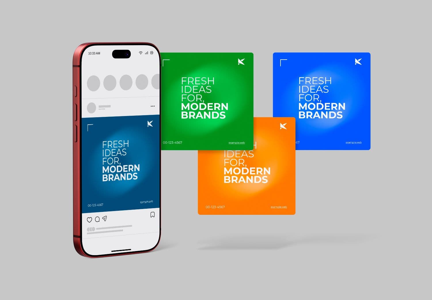 Social Media Post Mockup with Smartphone and Floating Post Designs