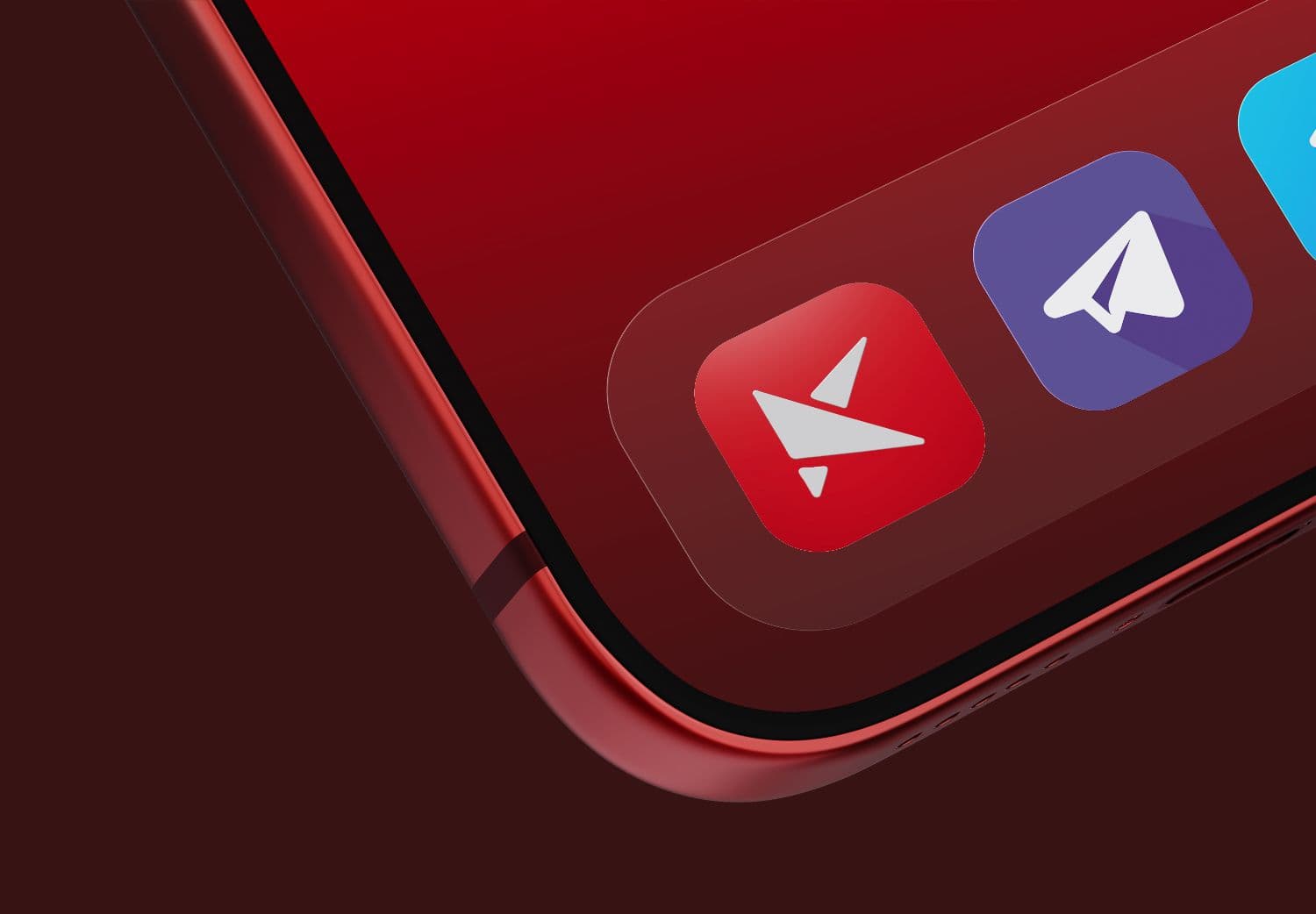3D App Icon Mockup on Red Smartphone Screen