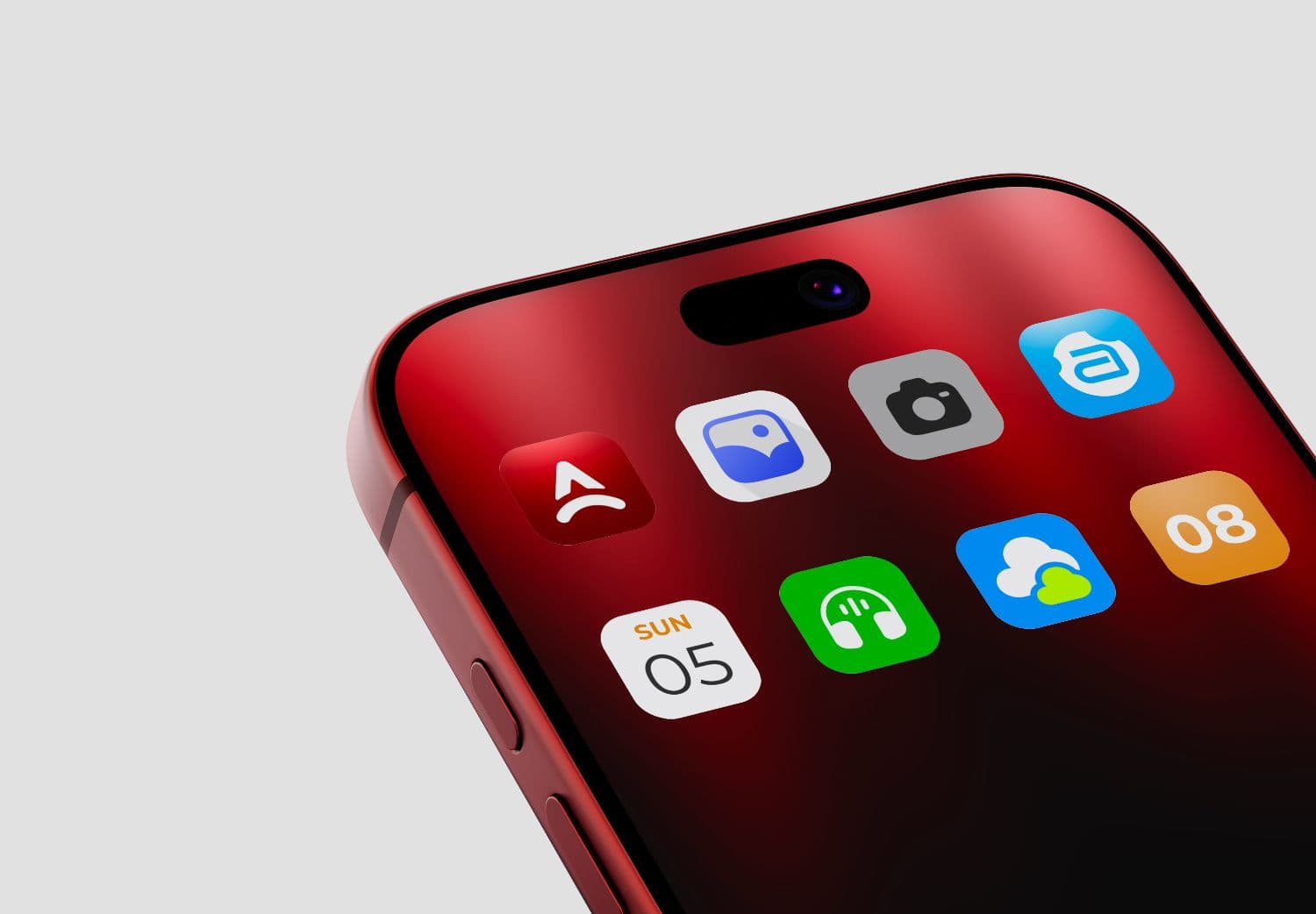 Realistic Mobile App Icon Mockup with Red Smartphone