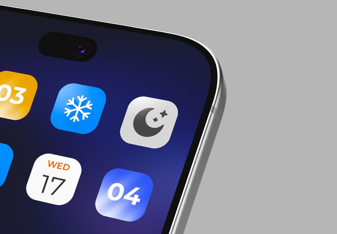Angled Smartphone App Icon Mockup with Premium Dark Screen