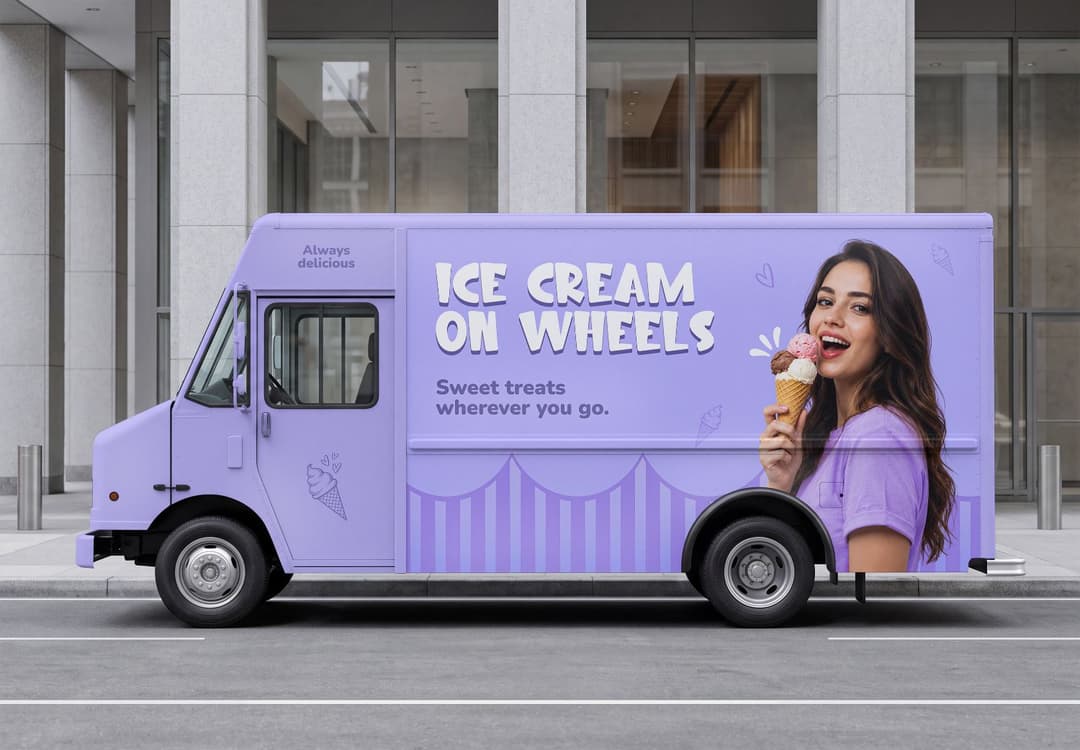 Food Truck Vehicle Branding Mockup with Full Side Graphics